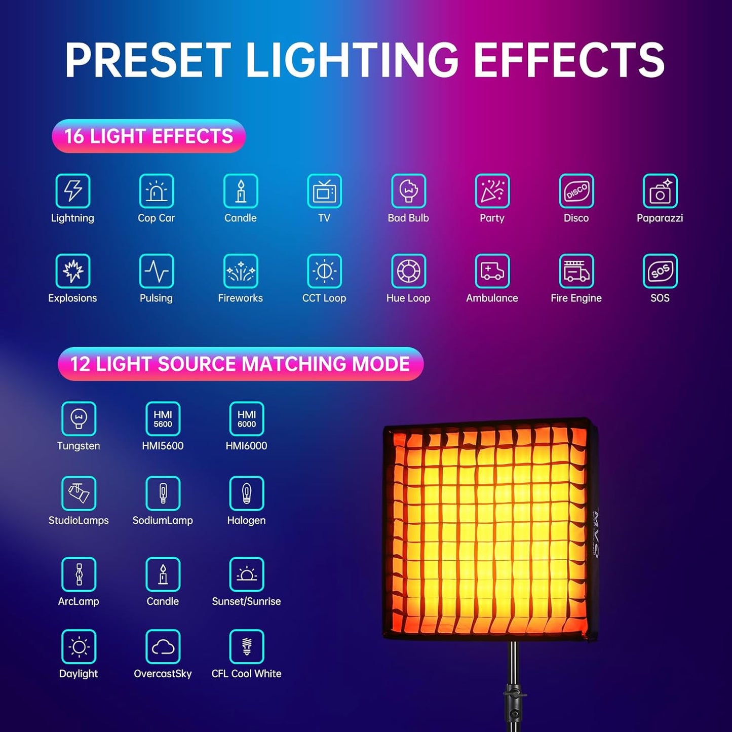 GVM 100W RGB Flexible Led Video Light, 2000K~10000K, Flexible Folding LED Panel Light, 16 Lighting FX with Soft Box, APP Control GVM Lighting for Photography