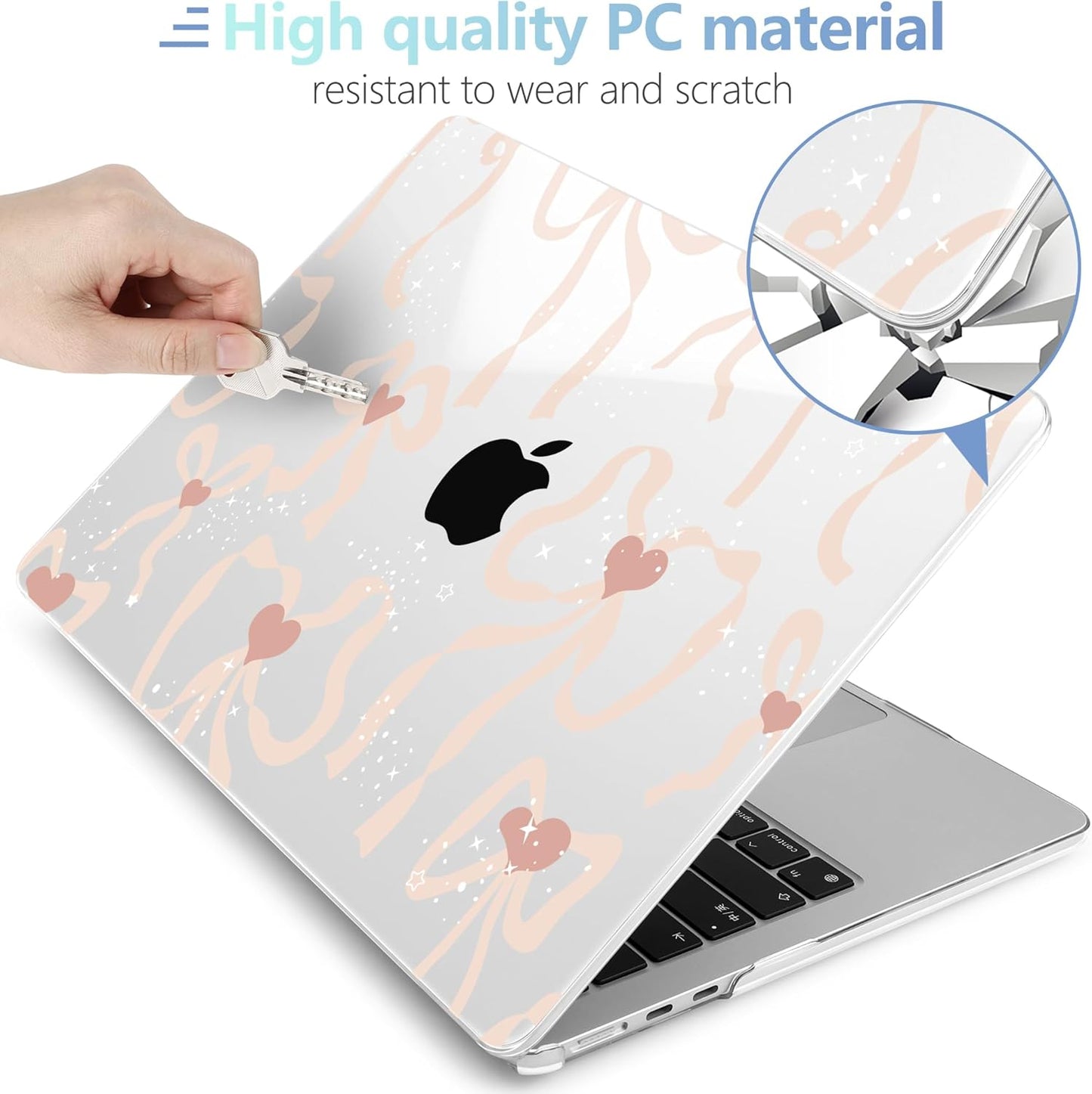 MEEgoodo Case for M4/M3/M2 MacBook Air 13.6 inch Case 2025 2024 2022, Fit Model A3240/A3113/A2681, Hard Shell with Keyboard Cover Compatible with MacBook Air 13 inch, Aesthetic Coquette Ribbon Bow