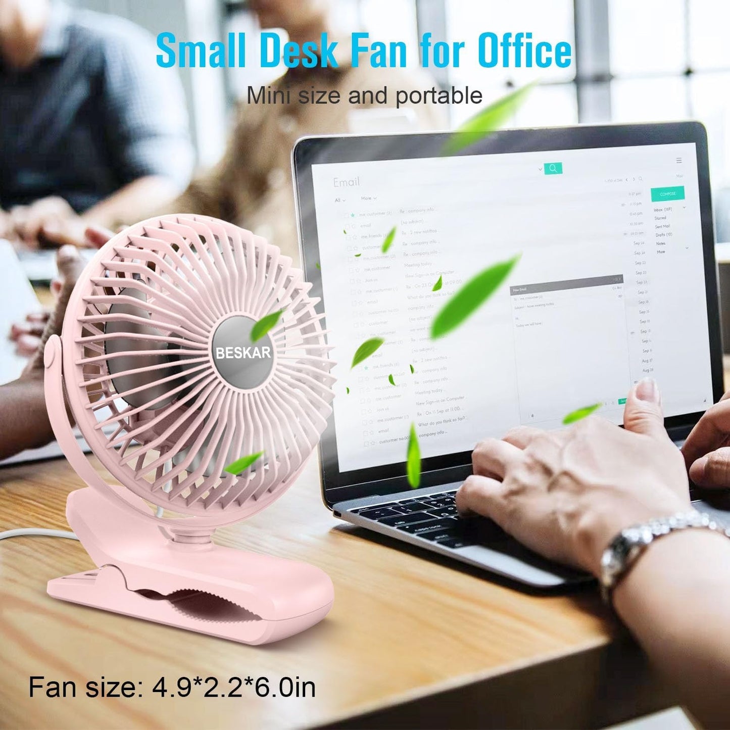 BESKAR Small Clip on Fan, 3 Speeds USB Fans with Strong Airflow, Clip & Desk Fans USB Plug in with Sturdy Clamp - Ultra Quiet operation Fan for Office Dorm Bedroom Stroller