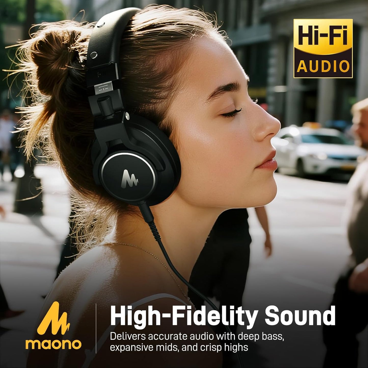 MAONO Studio Monitor Mixing DJ Headphones, 50mm Neodymium Driver Over Ear Wired Headphones with 3.5mm to 6.35mm Jack for Guitar AMP, Piano, Keyboard, Computer, Streaming, Recording, Podcast MH700