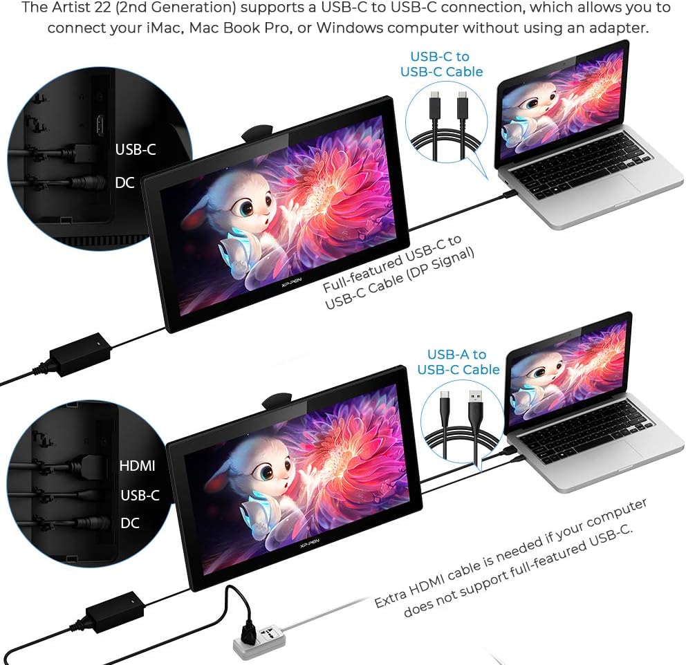 Drawing Tablet with Screen XPPen Artist 22 2nd Computer Graphics Tablet 122% sRGB with Tilt Function Battery-Free Stylus Adjustable Stand, 21.5inch Pen Display Compatible with Windows PC, Mac, Linux