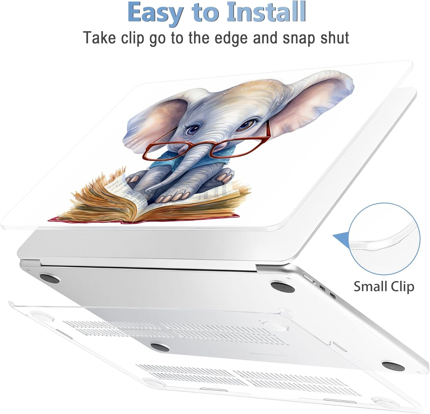 Mektron Compatible with M4 MacBook Air 15 inch Case 2025 A3241 2024 2023 M3 A3114 A2941 M2 Liquid Retina Display Touch ID, Plastic Hard Case & Keyboard Skin & Screen Protector - Cute Elephant C341