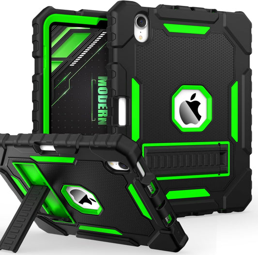 Grifobes Case for iPad mini 7 (A17 Pro) 2024 / Mini 6 2021 8.3 inch, Heavy Duty Shockproof Rugged Cover with Pencil Holder Stand, for I Pad Mini7th/6th Gen 8.3" Case for Kids Boys (Black+Green)
