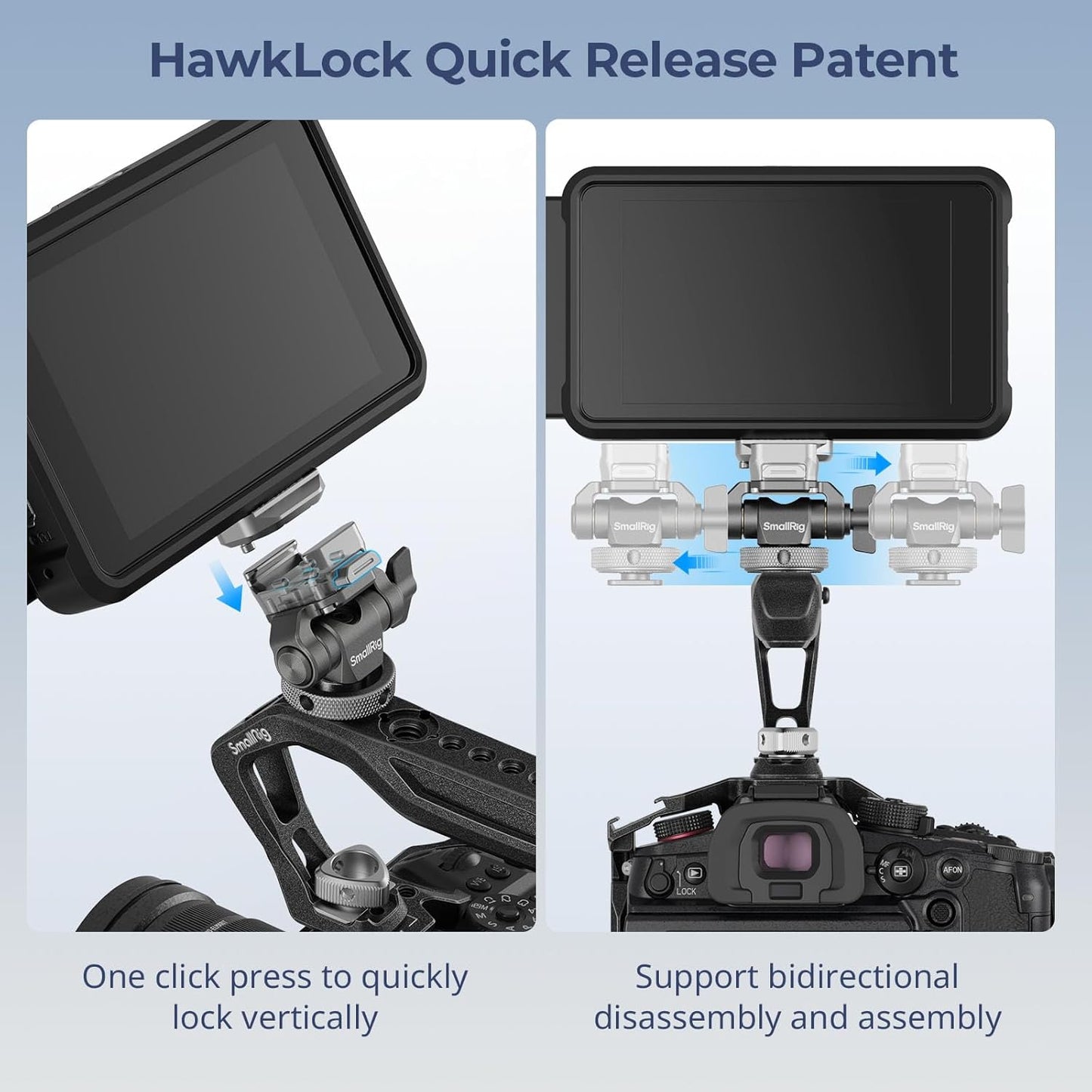 SmallRig HawkLock H21 Quick Release Monitor Mount with Cold Shoe Mount, Swivel and Tilt Adjustable Monitor Holder with 1/4"- 20 Screw, Dual Anti-Twist Design, for Ninja V and V+ Monitors