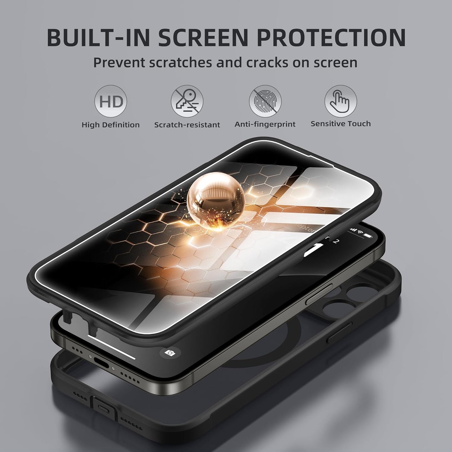 BERFY Magnetic for iPhone 13 Pro Max Case, Compatible with MagSafe, Built-in Privacy Screen Protector and Upgraded Camera Protection, Anti-Spy Full Body Shockproof Phone Case for 13 Pro Max 6.7",Black