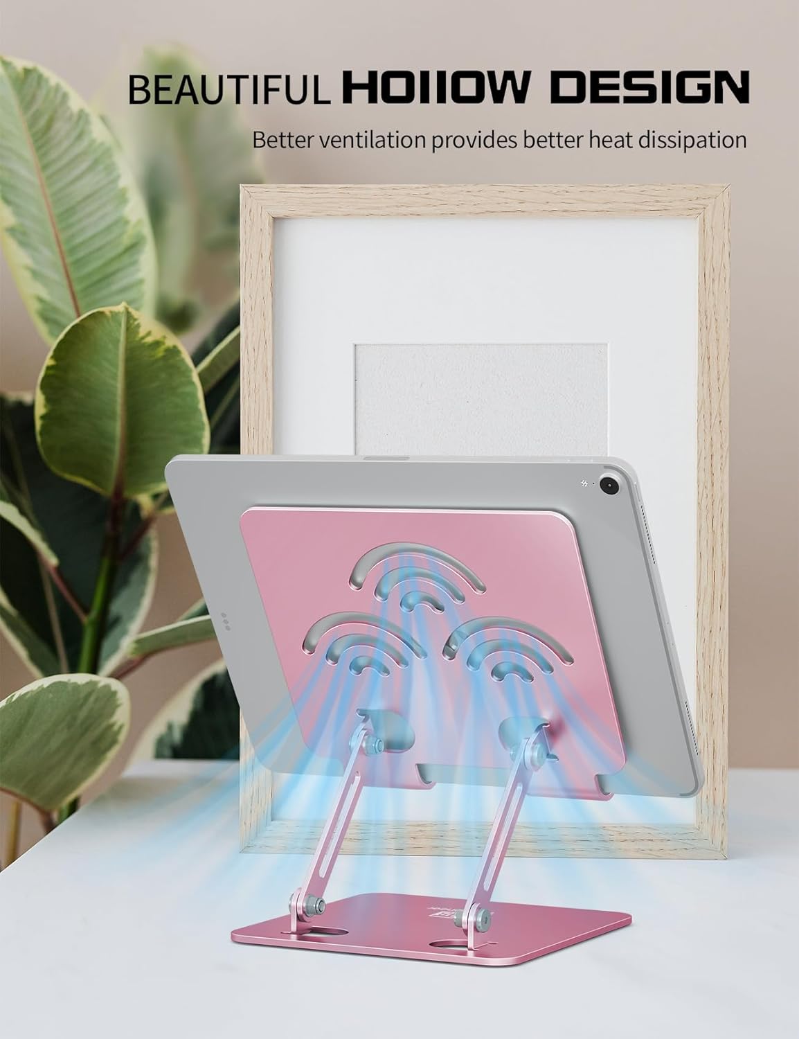 Adjustable Tablet Stand for Desk, Premium Aluminum Holder for iPads, Tablets, Kindles, Switch, Phones, and All Devices up to 12 Inches. Portable and Foldable, Pink, Pro Size