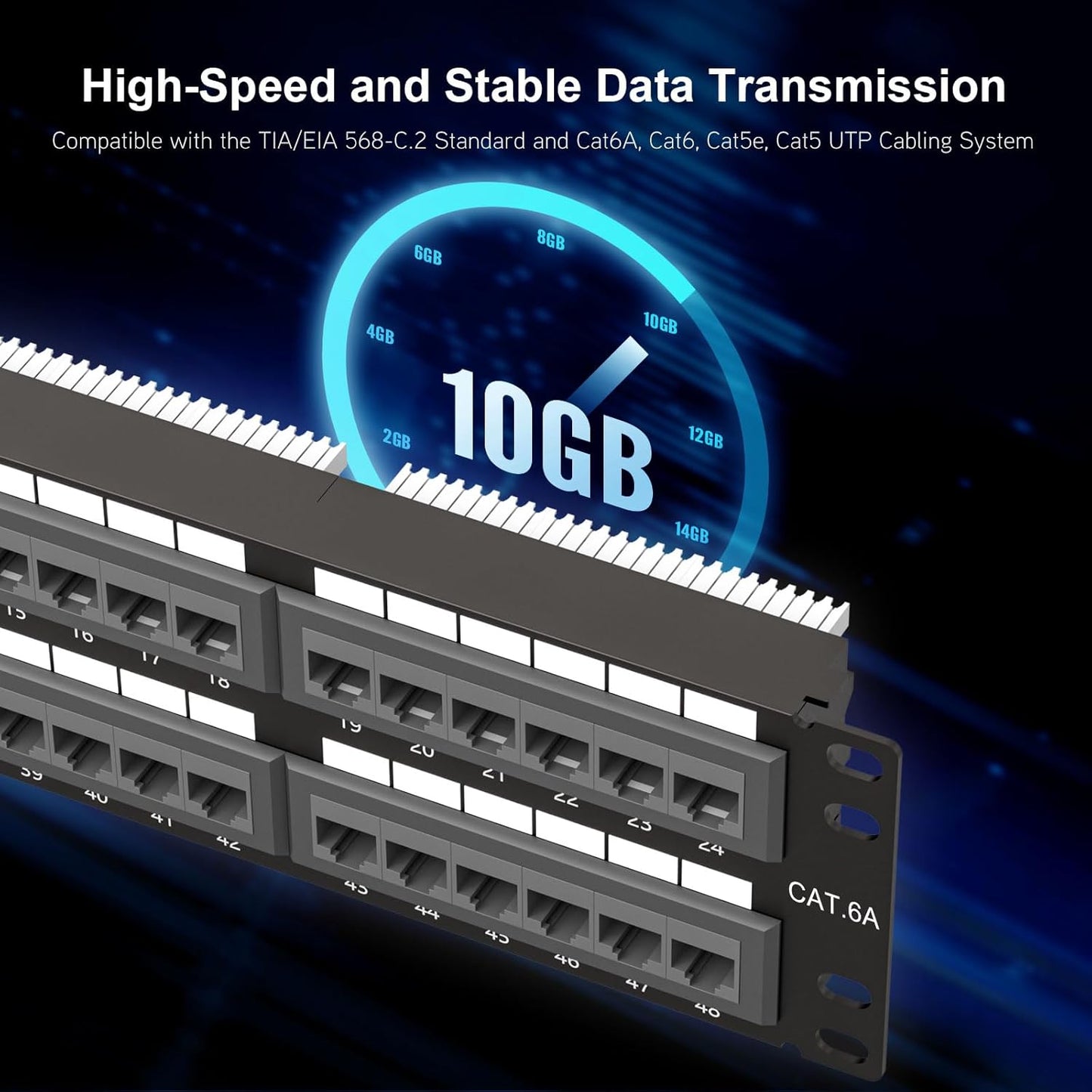 Iwillink 10Gbps Cat6A Patch Panel 48 Port, Network Patch Panel UTP 19-Inch, Wallmount or Rackmount 2U RJ45 Patch Panel Punch Down Block for Cat6A, Cat6, Cat5e Cat5 Cabling
