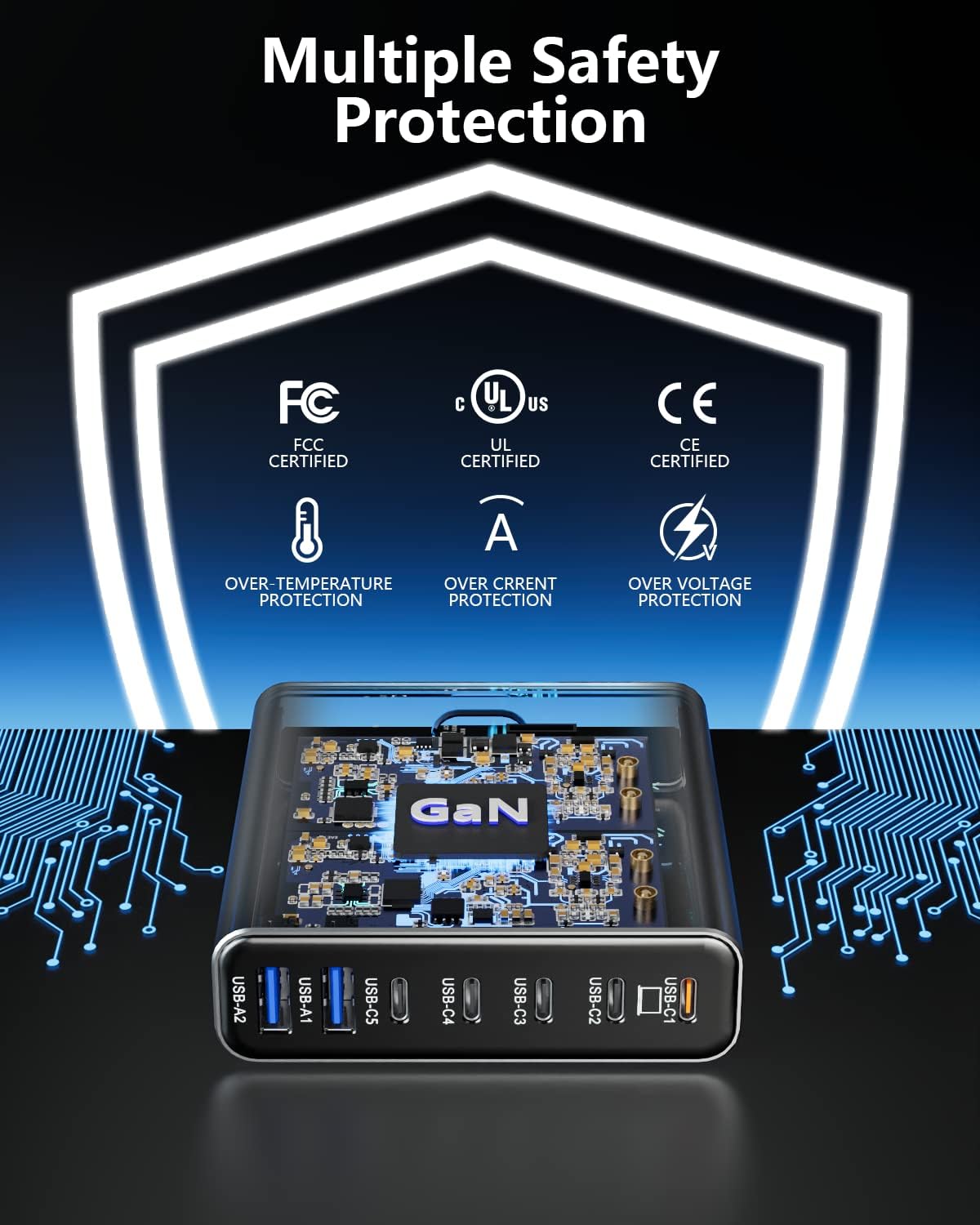Aluminum Alloy 260W USB C Charger GaN Fast USB C Charging Station 7 Ports 65W Laptop Charger for MacBook Pro/Air/iPad Pro/iPhone (Gray)