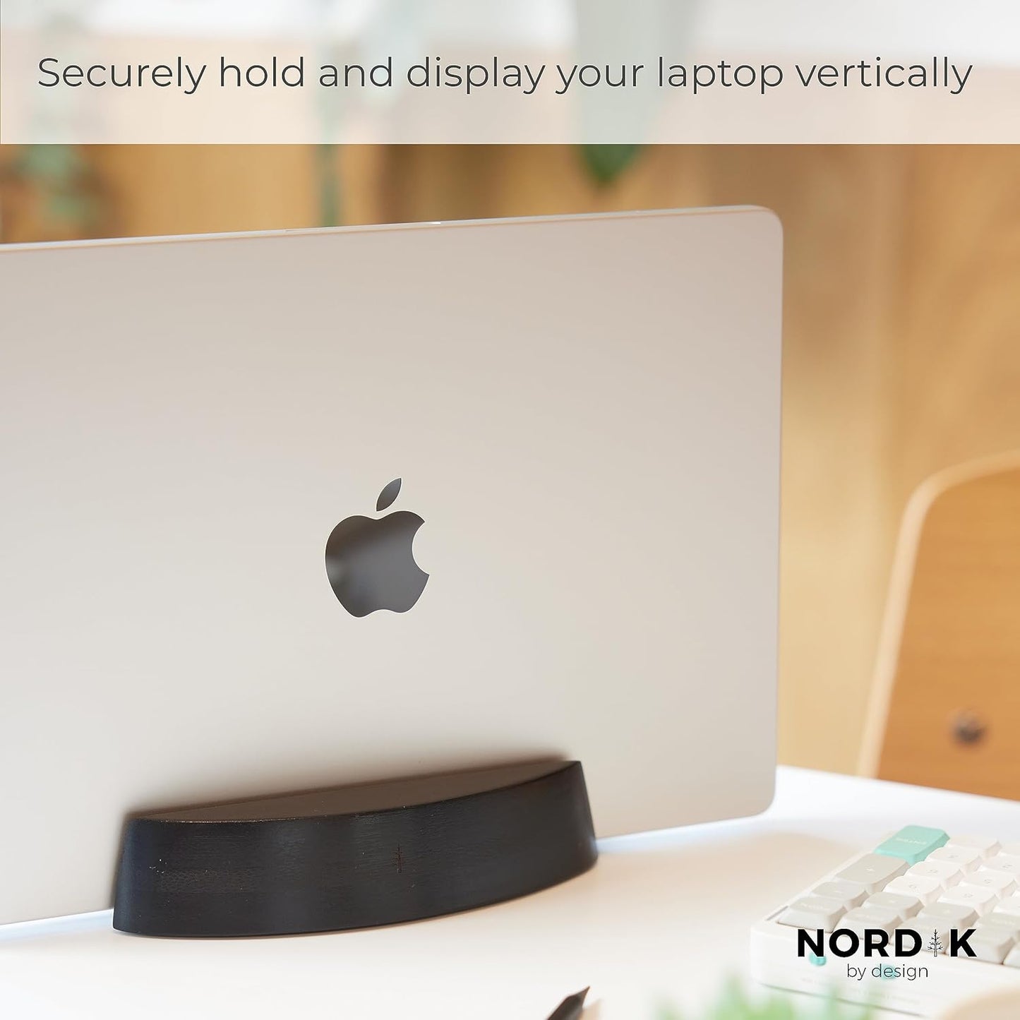 Nordik Vertical Laptop Stand - Black - Premium Laptop Dock and Holder for Home Office, Software Engineers - Space Saving Desk Dock for Mac Users and Laptop Users - Stable Non-Slip Wood Stand