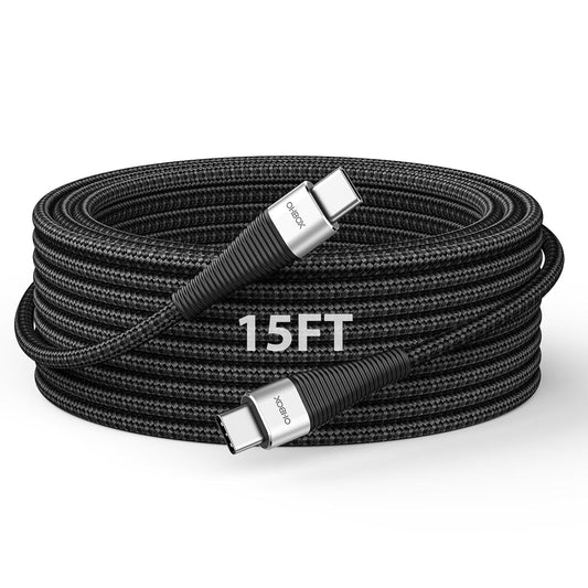 Extra Long USB C to USB C Cable 15FT 100W, USB C Charger Cable Fast Charging Cord Braided, Type C Cable for iPhone 16 15/15Plus/15Pro/Max, MacBook Pro/Air, iPad Pro/Air/Mini,Samsung,Pixel,Laptop