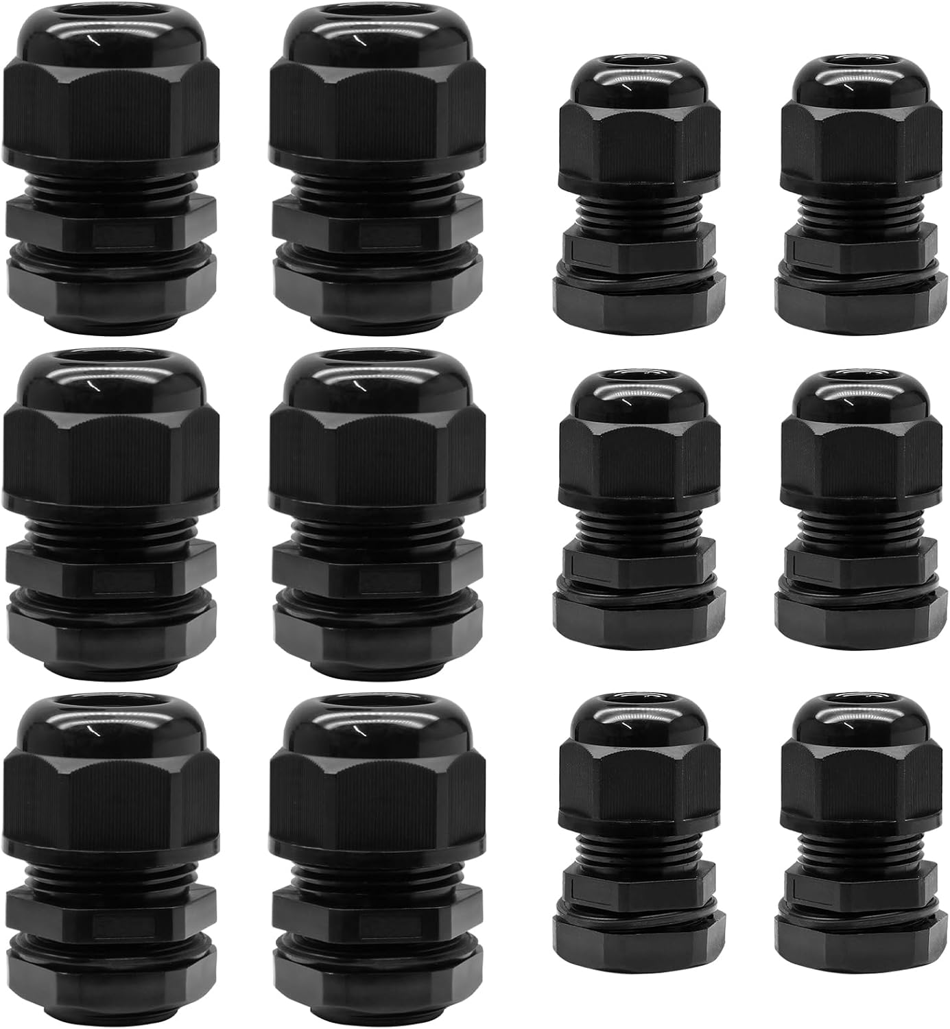12 Pcs Nylon Cable Glands, Black Strain Relief Cable Cord Connector IP68 Waterproof Junction Box Wire Protectors Adjustable (6 Pcs 3/4" NPT + 6 Pcs 1/2" NPT)