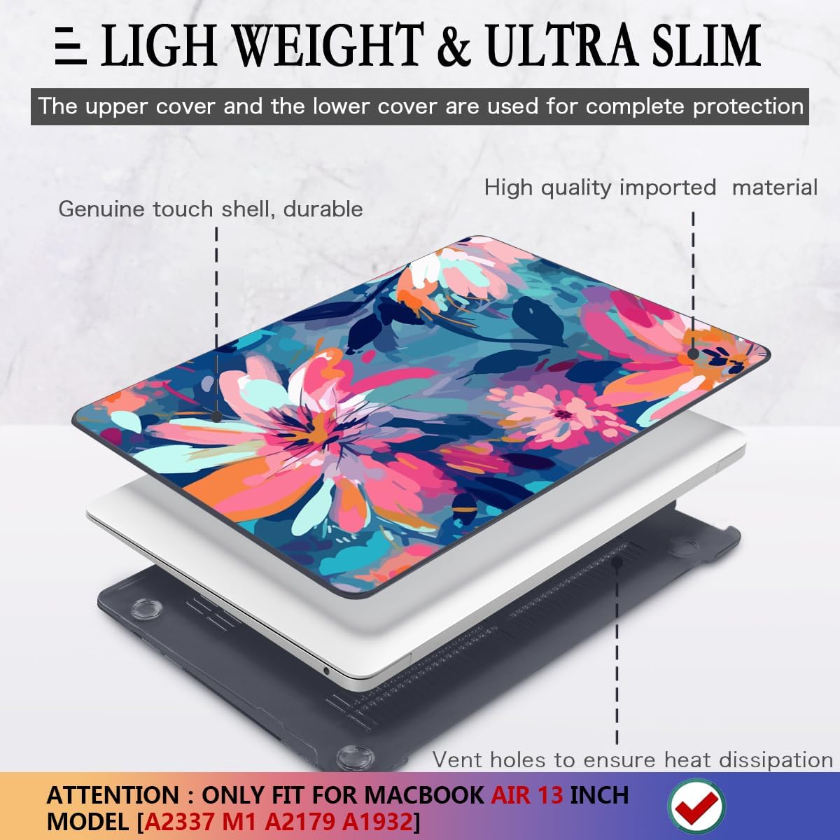 CISSOOK Compatible with MacBook Air 13 inch Case 2021, 2020-2018 Release M1 Chip A2337 A2179 A1932 Retina Display + Touch ID, Plastic Hard Shell &Keyboard Cover& Screen Protector, Muti-Color Painting