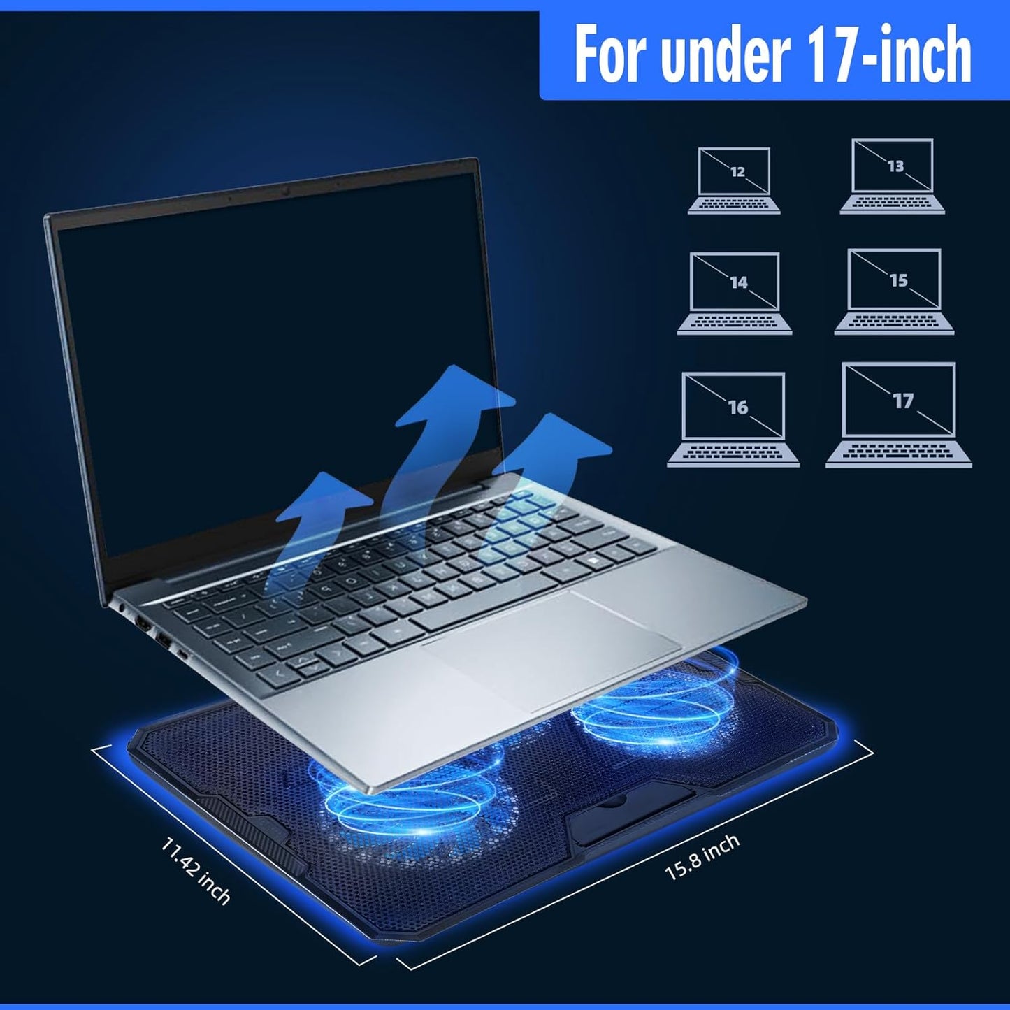 NAGAN Laptop Cooling Pad with 3 Fans, Ergonomic Cooling Pad for Laptop with Dual USB 2.0 Ports, USB Powered Metal Mesh Gaming Notebook Cooler, Fits 15-17.3 inch Laptops