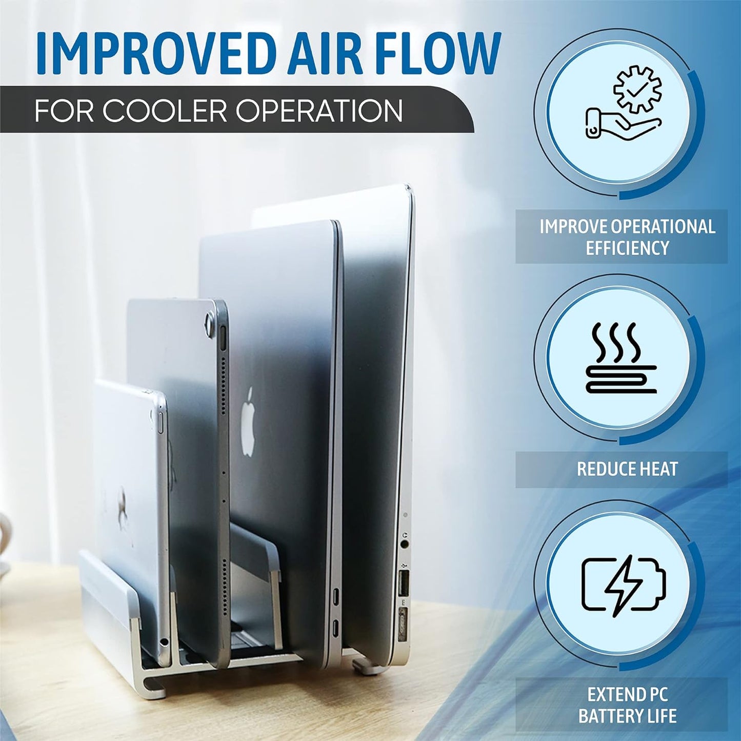 Elestoria Adjustable Laptop Stand - Fits 5 Devices, Modern Design, Tool Free Adjustment, Protective & Stable