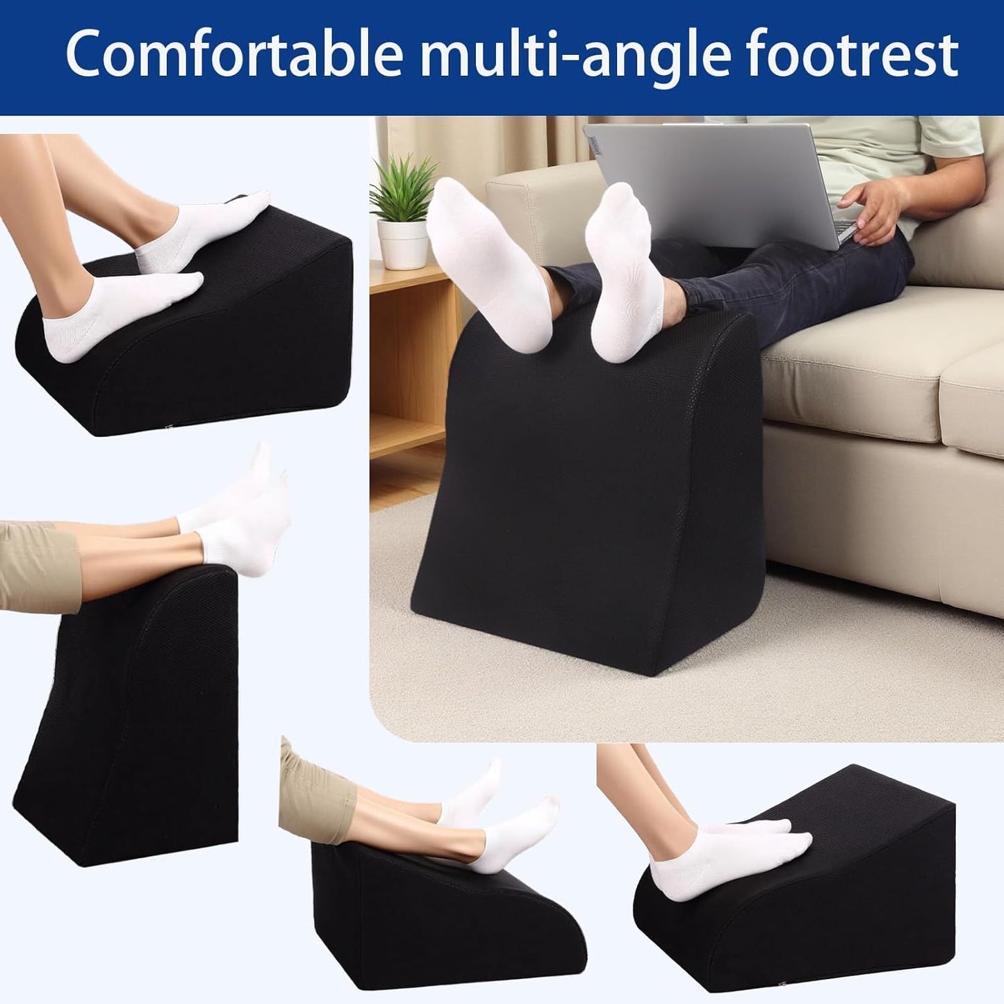 Foot Rest for Under Desk at Work Ergonomic Under Desk Footrest，Support Foot Pillow Double-Sided Footstool， for Office, Home & Gaming Leg Elevation Pillow Black