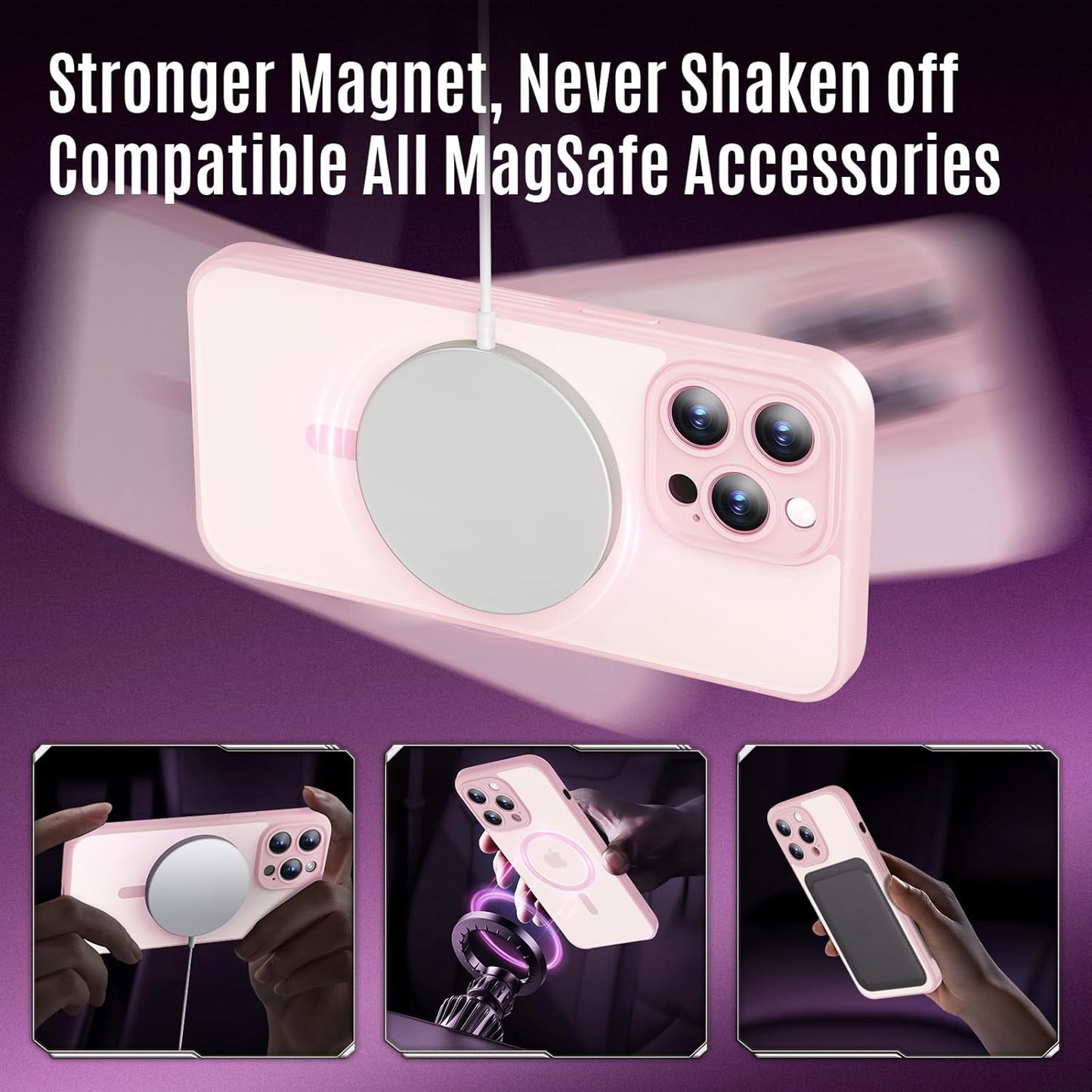 Designed for iPhone 12 Pro Case, Compatible with MagSafe, with Privacy Screen Protectors X2, [Camera Protection] [15FT Military Drop Protection] Shockproof Phone Case, 6.1", Pink