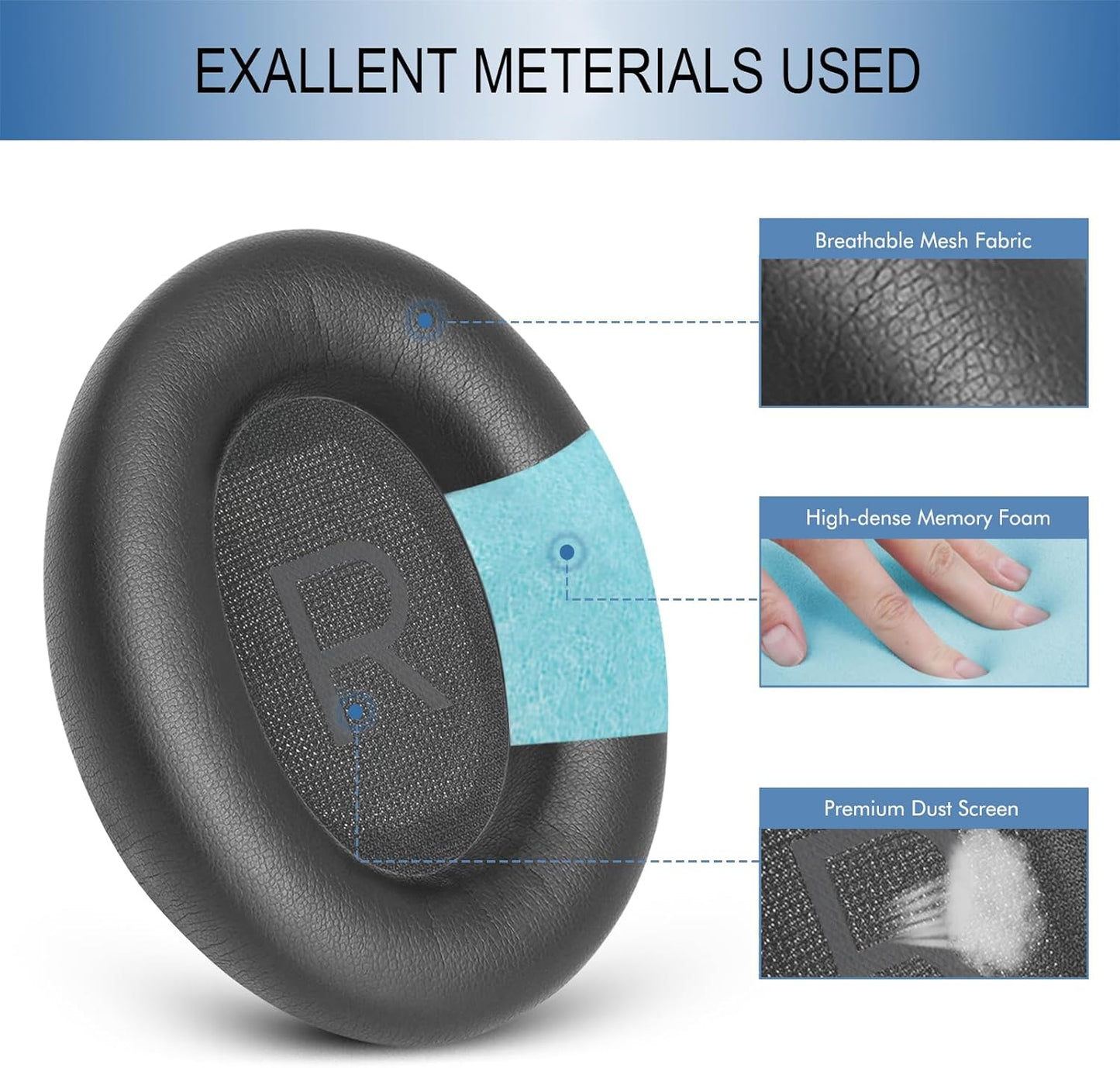 GEVO Replacement Ear Pads for Bose QC45, Ear Cushions for Bose QuietComfort 45 (QC45) & Quiet Comfort SE (QC SE) Headphones, Earpads with Softer Leather Noise Isolation Foam (Gray)