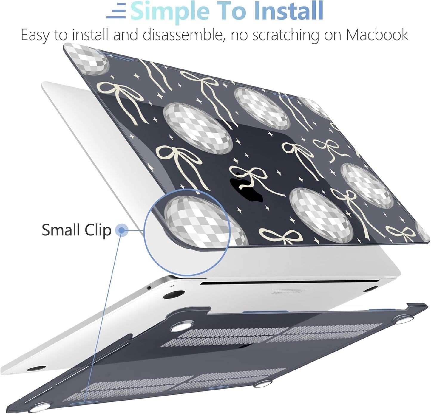 MEEgoodo Case for MacBook Pro 13 inch Case 2022 2021 2020 New A2338 M2/M1 A2251 A2289, Laptop Hard Shell with Keyboard & Camera Cover Compatible with 13 inch MacBook Pro, Silver Disco Balls & Bows