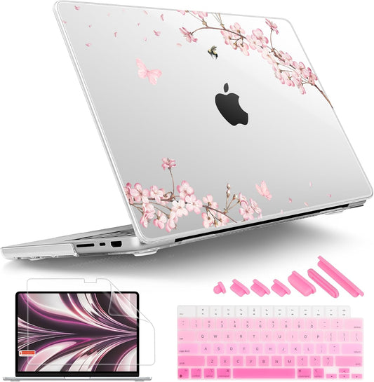 Tuiklol for M4 MacBook Pro 14 Inch Case 2024-2021 Release A3112 A3401 A3185, M3 A2918 A2992/M2 A2779/M1 A2442 Pro/Max Chip,Hard Shell Case with Screen Protector for Touch ID, Plum Blossom