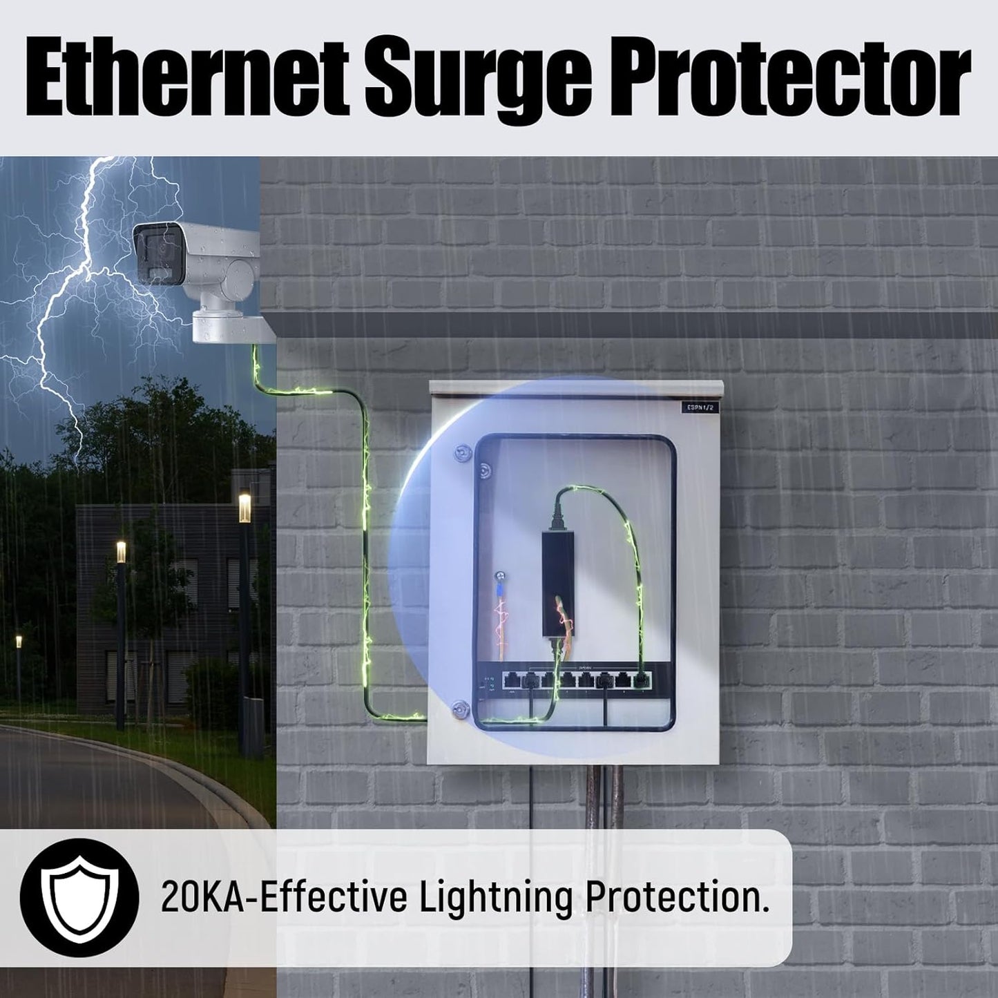 20KA Ethernet Surge Protector Gigabit, 2Pack PoE++ Network Protection, RJ45 Surge Protector-Ethernet Transformer, Lightning Arrestor CAT5/CAT6 Thunder Arrestor-Mounting Flange/GDT