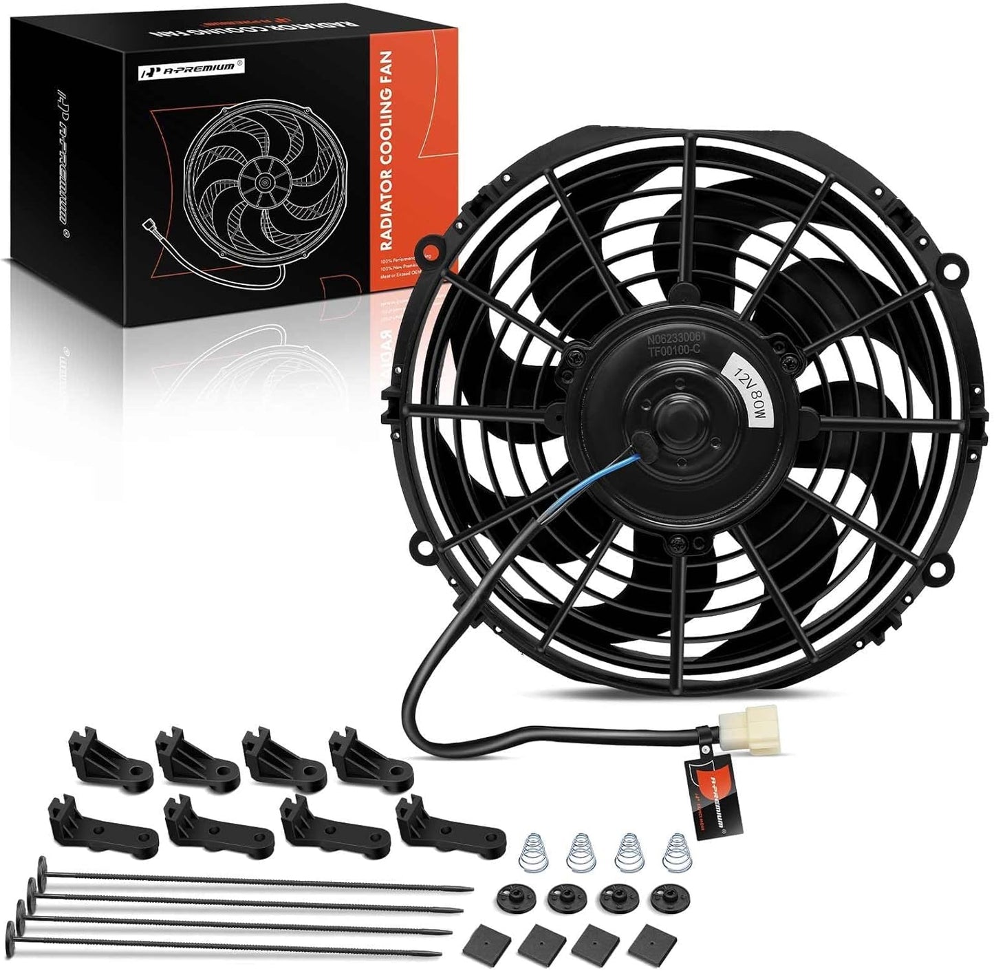 A-Premium 10'' 10 inch Universal Slim Fan Electric Radiator Cooling Fan Assembly, 12V 80W with Mount Kit