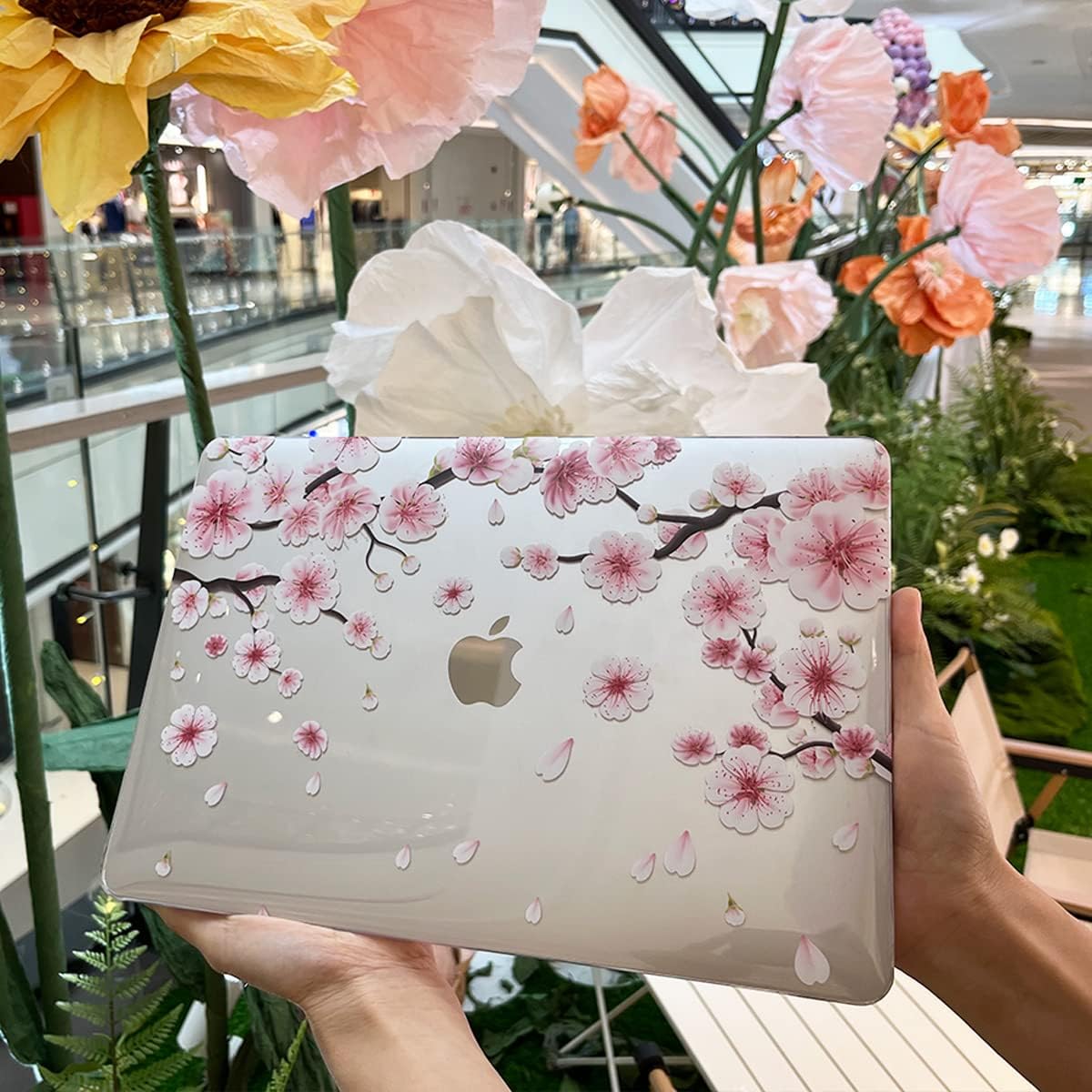 Teryeefi New MacBook Air 13 Inch Case 2021 2020 2019 2018 Release A2337 M1/ A1932/A2179 with Retina Display Touch ID, Floral Hard Plastic Shell Case and Keyboard Cover,Cherry Blossoms