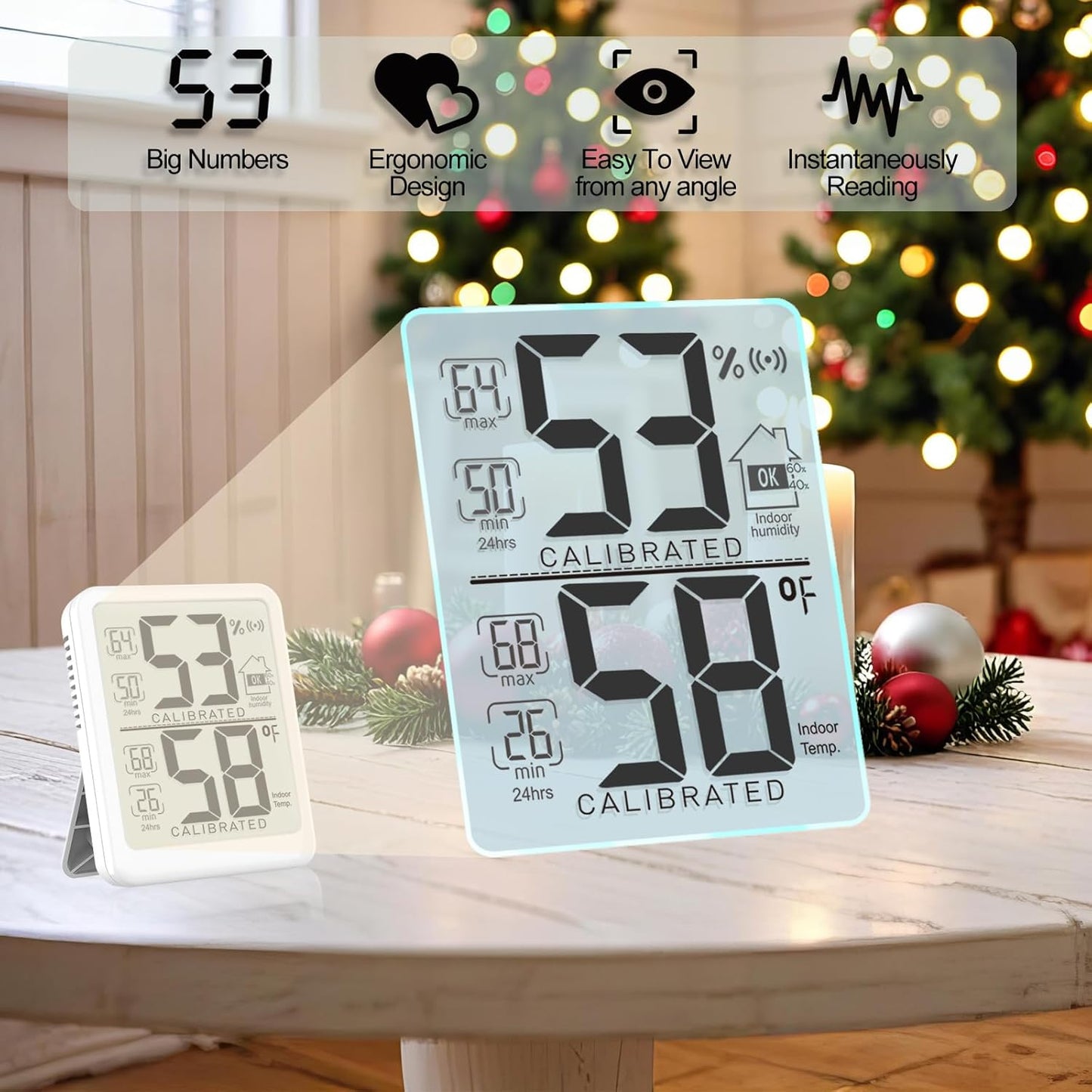 Antonki 2-Pack Room Thermometer, Digital Small Hygrometer Indoor Thermometer Humidity Gauge, Temperature Humidity Meter with Max/Min Record Monitor Sensor for Home, Plants - Battery Included