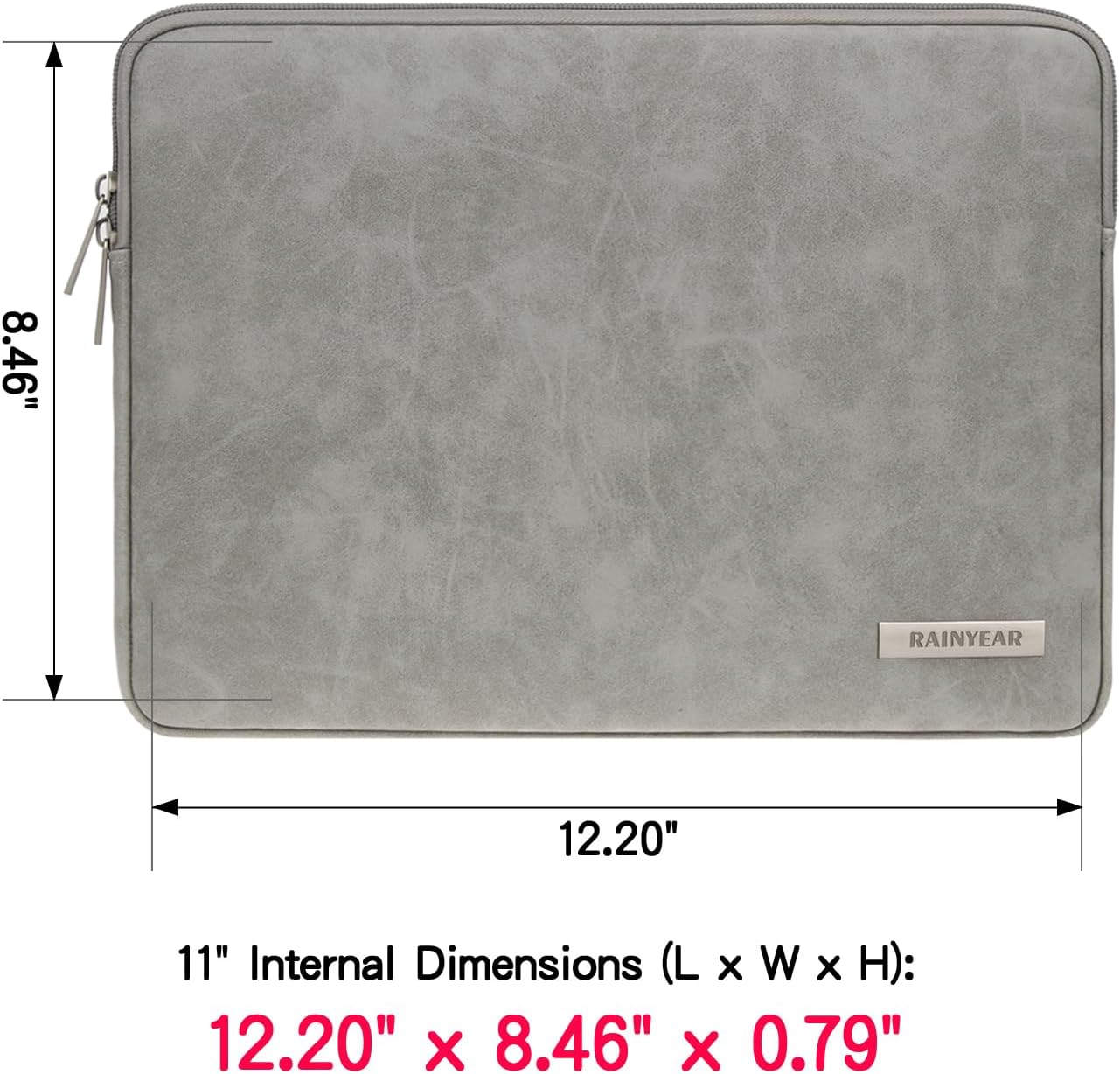 RAINYEAR 11 Inch Laptop Sleeve PU Suede Leather Case Protective Padded Cover Water Resistant Carrying Bag Compatible with 11.6 MacBook Air Surface Pro for 11 Notebook Computer Tablet Chromebook(Gray)