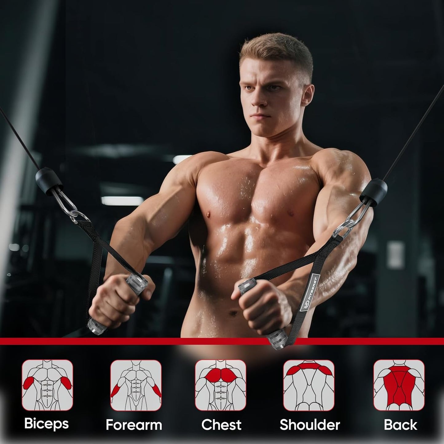 FitBeast Aluminum Exercise Handles & Lifting Straps Set - Replacement Gym Handles for Cables Machine, Pulley System, Strength Trainer, Pull Down Workout Handles, Pilates, Home Gym Cable Attachments