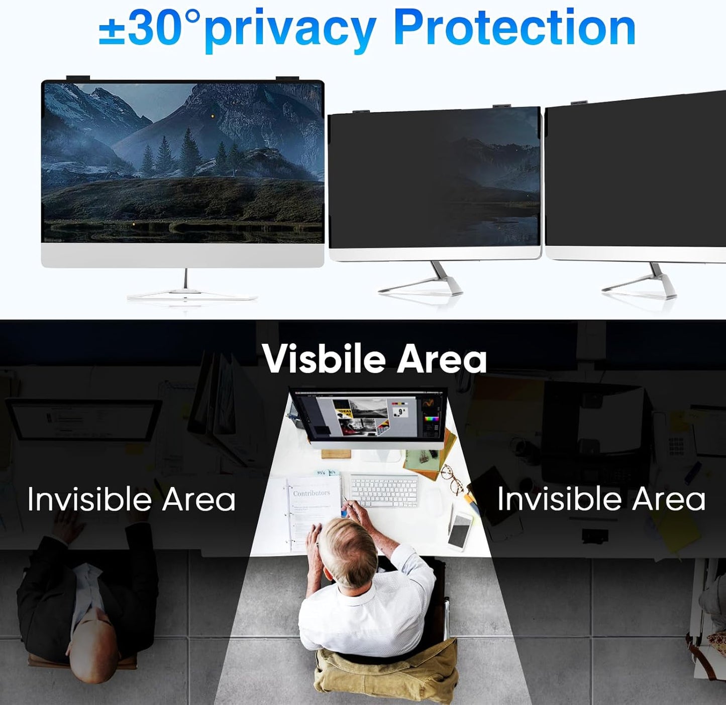Computer Privacy Screen 23.6 Inch Magnetic, Removable Hanging Privacy Shield for frameless Monitor 16:9 Widescreen, Anti Blue Light, Anti-Glare Protector