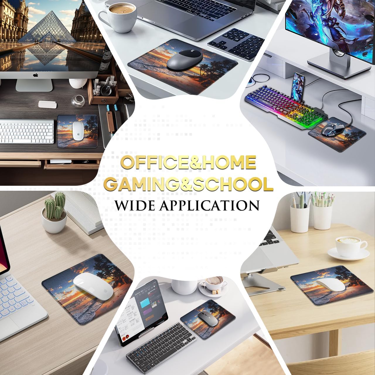 JIKIOU 3 Pack Mouse Pad with Stitched Edge, Comfortable Mouse Pads with Non-Slip Rubber Base, Washable Mousepads Bulk with Lycra Cloth, Mouse Pads for Computers Laptop Mouse 10.2x8.3x0.12in Sunset