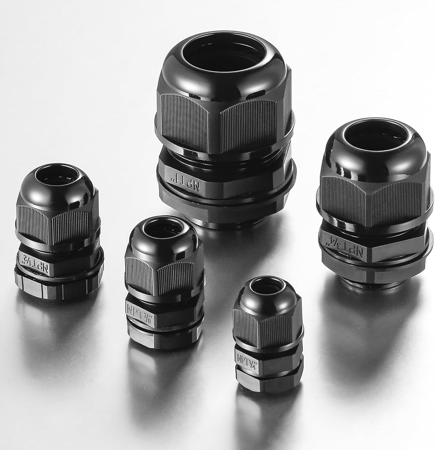 4 Pcs 1"(17-25mm) NPT Nylon Cable Gland Joints with Gaskets, IP68 Adjustable Lock Nut Strain Relief Cord Grip Waterproof Cable Glands - UL Listed and RoHS Compliant