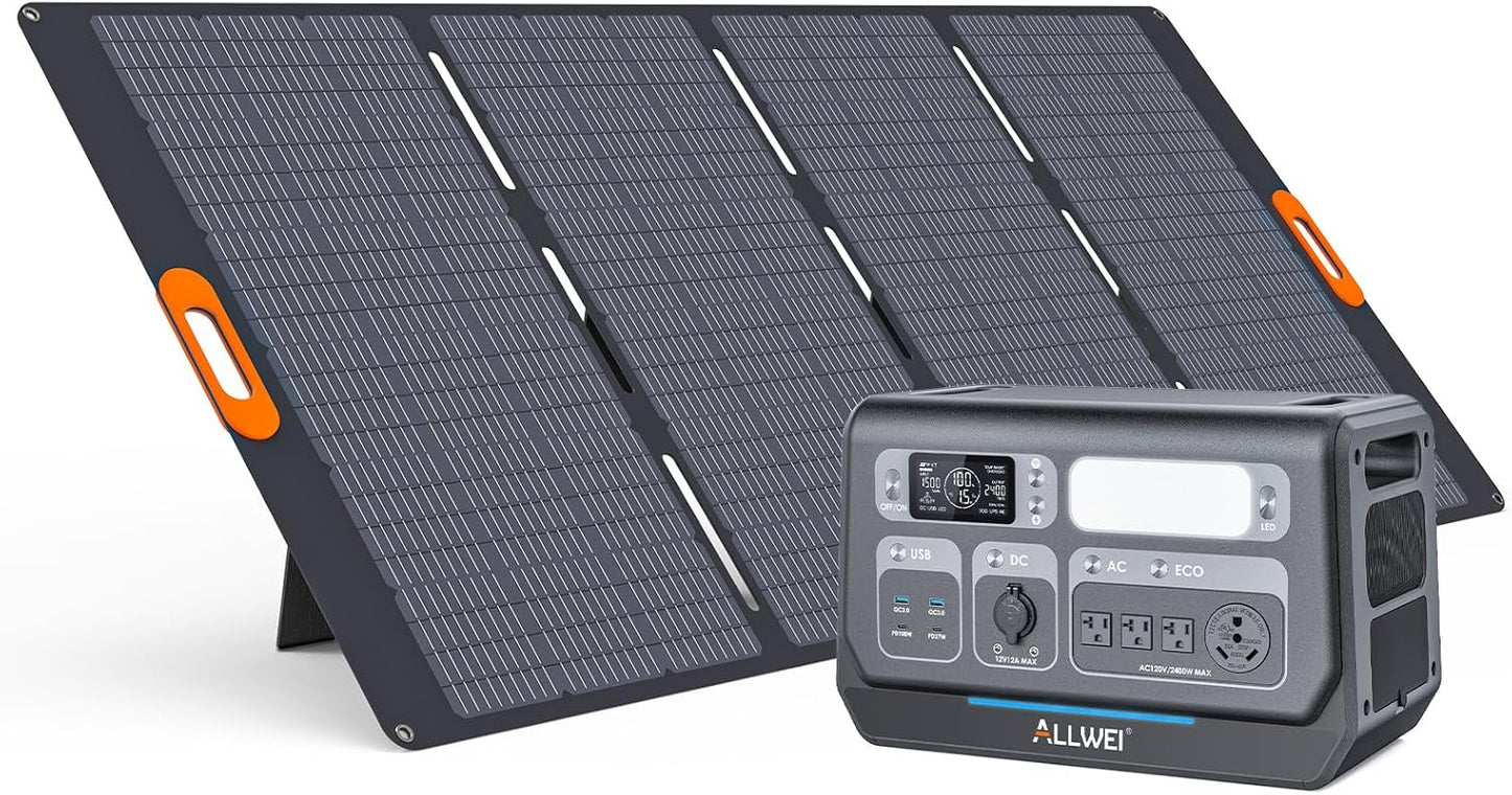 ALLWEI LiFePO4 Portable Power Station 2400W(Surge 4800W) with 1x 400W Solar Panel Included, Fast Charge in 1.5H, 4 AC Outlet, 2048Wh Solar Generator for RV Camping Emergency Outdoor Home Use