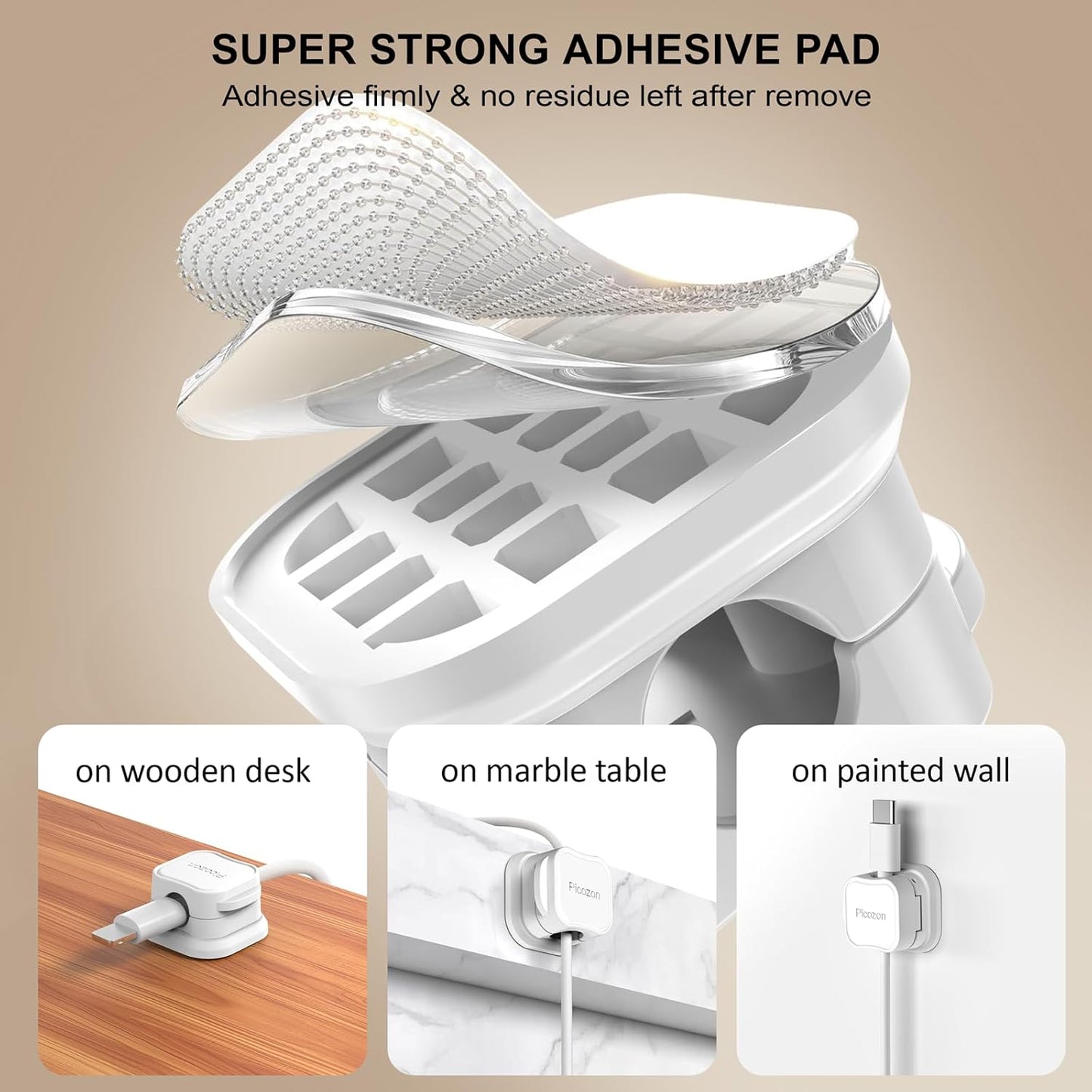 6 Pack Magnetic Cable Clip Organizer Cord Holder, Picozon Adhesive Cable Management, Wire Phone USB Charger Cable Holder, Keeper Organizer for Office Home Desktop Table - White