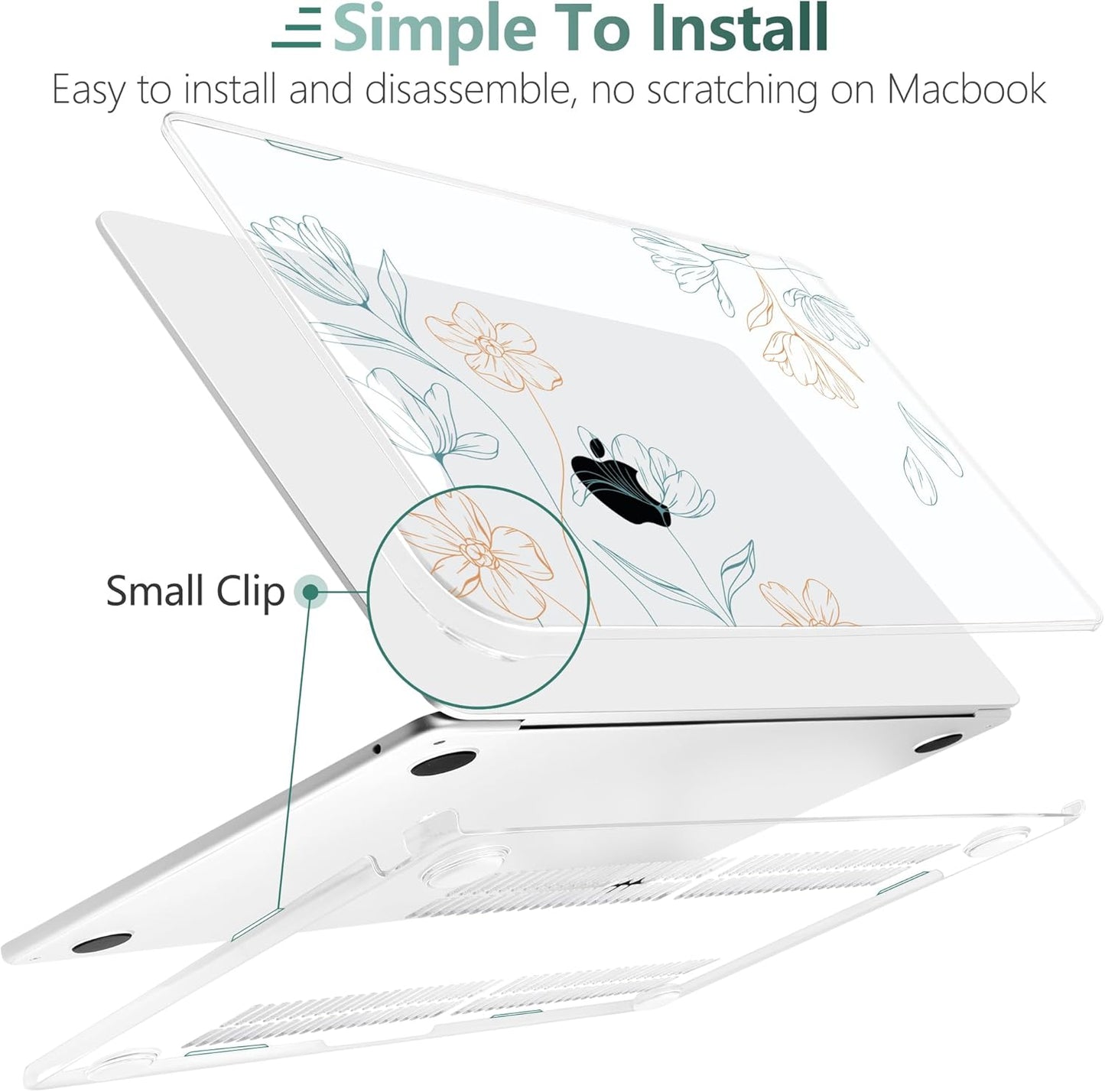 TWOLSKOO Compatible with M4 MacBook Air 13.6 inch Case 2025-2022 Release M4 A3240 M3 A3113 M2 A2681, Plastic Hard Shell & Keyboard Cover & Type C Adapter & Screen Protector, Engraved Floral