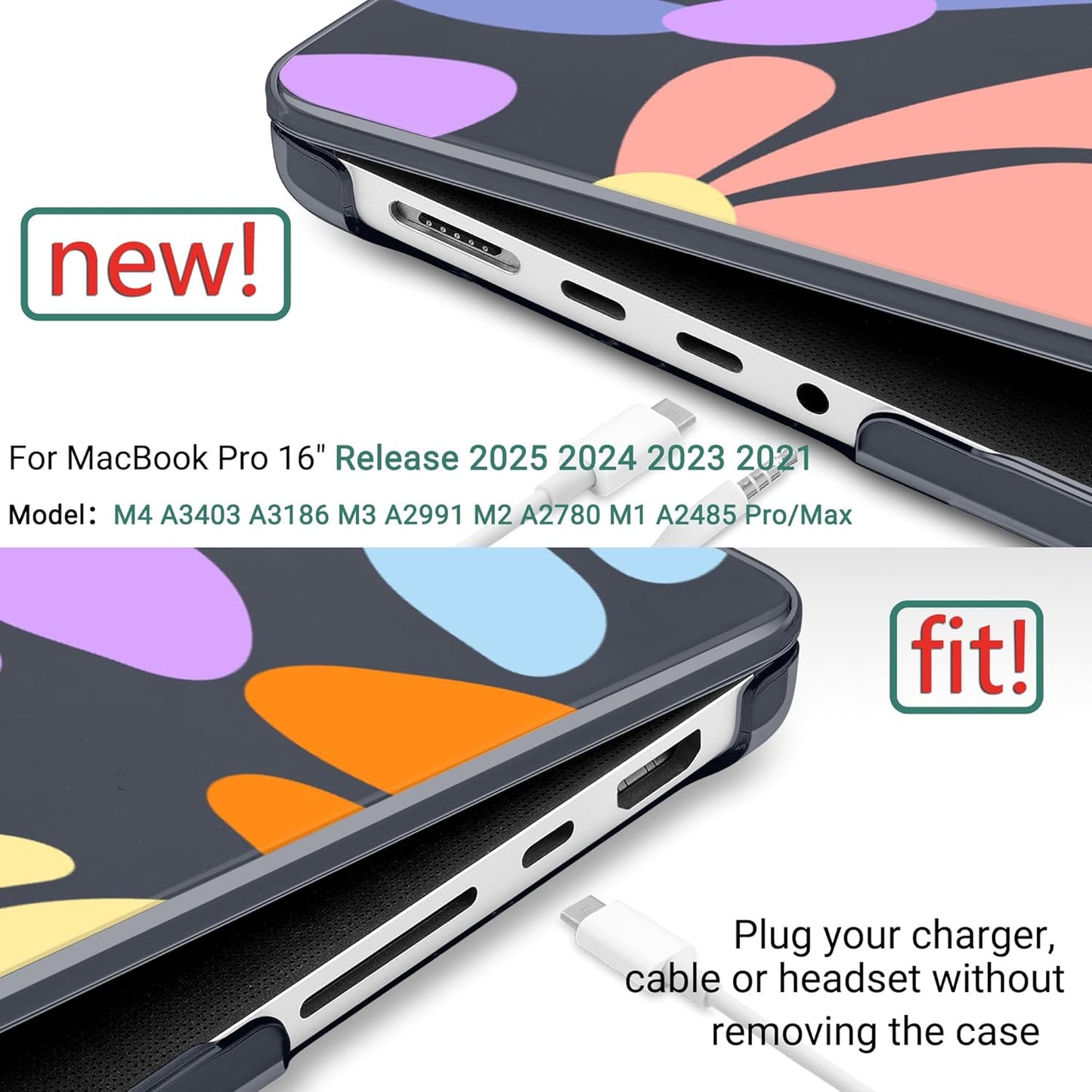 DONGKE for M4 MacBook Pro 16 Inch Case 2024 2023 2021 A3403 A3186 M3 A2991 M2 A2780 M1 A2485 Pro/Max Chip, Plastic Hard Shell Case & Keyboard Cover for Mac Pro 16 with Touch ID, Power Flowers