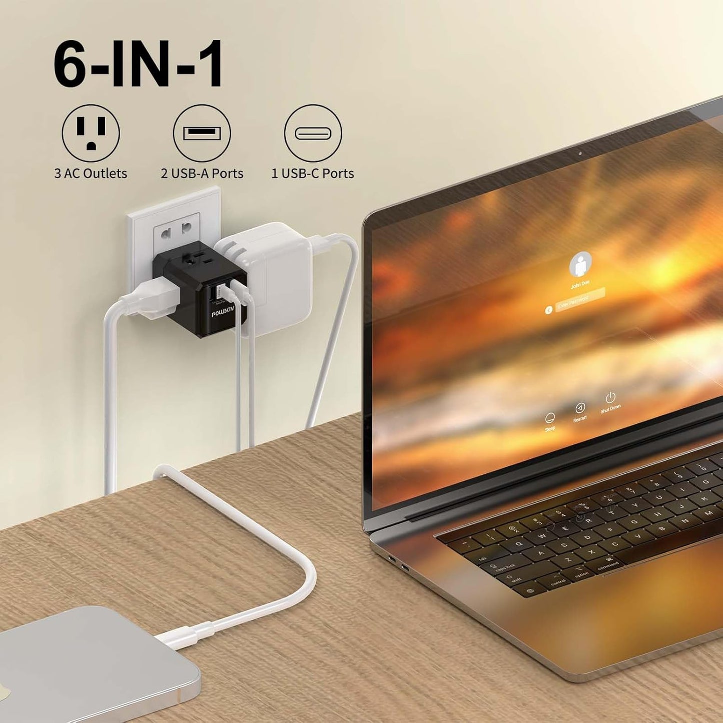 Cruise Ship Essentials, 3-Side Outlet Splitter with 3 USB Ports(1 USB C) USB Wall Charger, Outlet Extender for Home, Office and Cruise, ETL Listed, Black