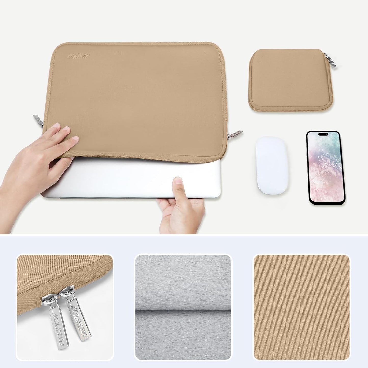 MOSISO Laptop Case 13.3 inch, 13-13.3 inch Laptop Sleeve Bag Compatible with MacBook Air/Pro 13 / Pro 14, HP Dell ASUS Lenovo Notebook, Neoprene Computer Sleeve Bag with Small Case, Apricot