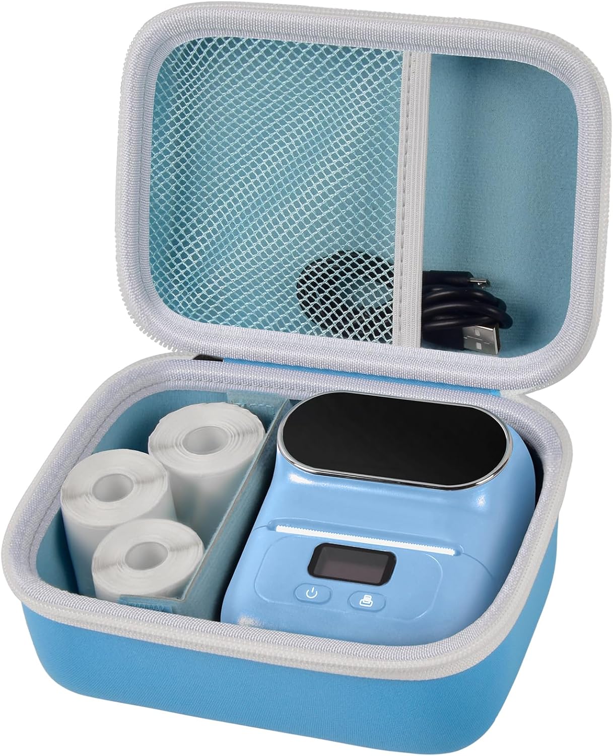 Case Compatible with Phomemo M110 Label Maker - Portable Mini Bluetooth Thermal Label Maker Carrying Storage Bag for Printer Labels, USB Cable and Accessories Black (Box Only)-Blue
