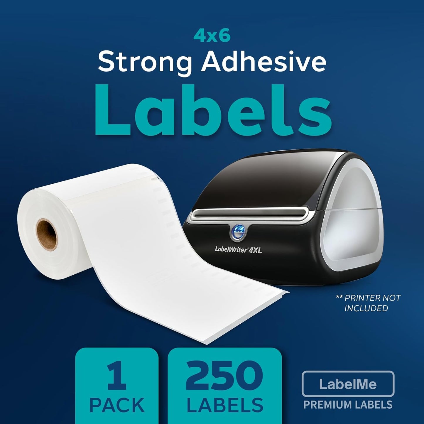 4x6 Thermal Labels Roll - Compatible with Dymo 4XL or Rollo 4x6, Perforated Strong Adhesive, Replaces Dymo 1744907, 250 Per Roll