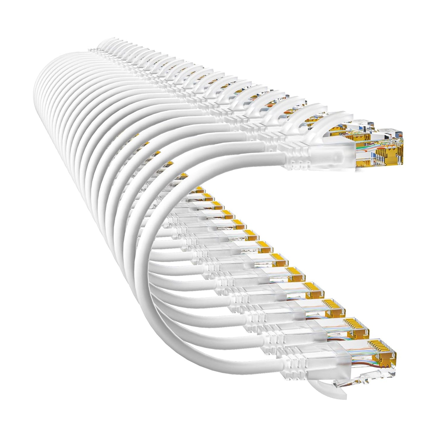 Cat6a Patch Cables 2ft (24 Pack) Slim, Cat6 Ethernet Patch Cable Pure Copper, Flexible Cat 6 Patch Cable 550MHZ 10G, Space-Saving Cat 6A Network Cables for Patch Panel, White