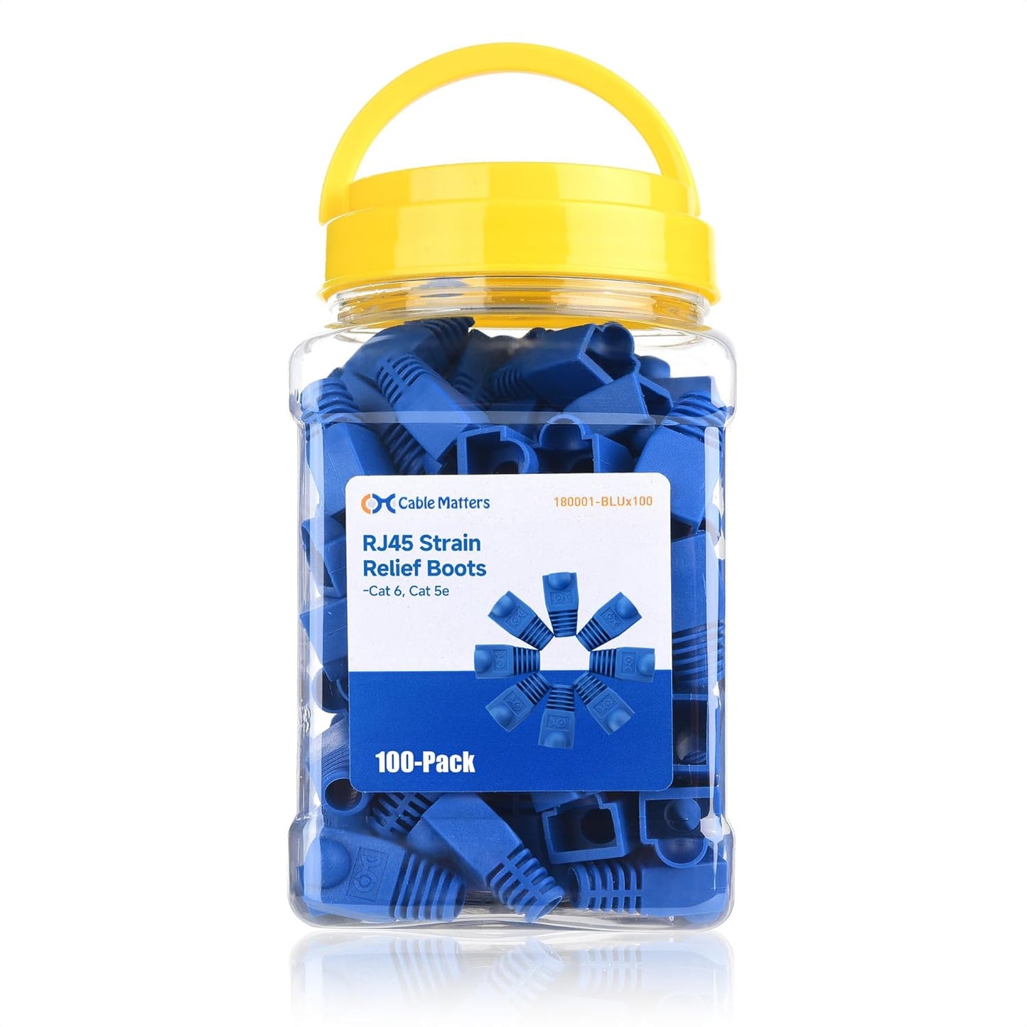 Cable Matters 100-Pack Cat6 / Cat5e RJ45 Strain Relief Boots, RJ45 Boot, Cat 6 Boot, Cat6 Ethernet Boots, Blue, Suitable for 6.5mm (0.25in) Ethernet Cables