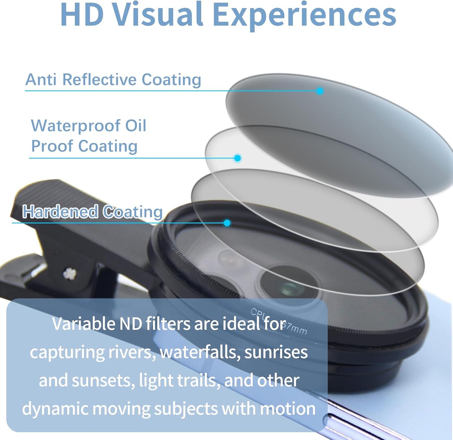 52MM Circular Polarizer Filter for Phone, Clip-on CPL Phone Camera Lens Filter Compatible with iPhone 16 15 14 13 and Other Smart Phones, Ultra Slim Multi-Coated CPL Lens Filter with Case