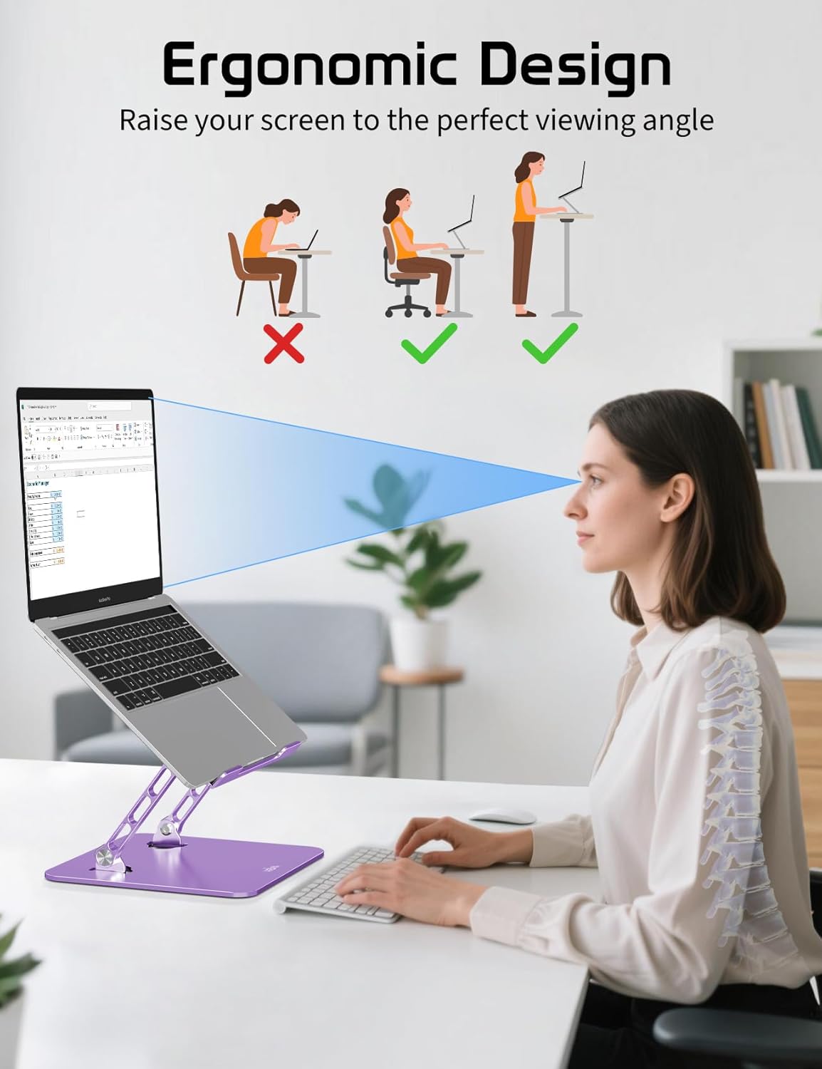 Aluminum Laptop Stand for Desk – Adjustable Ergonomic Laptop Riser, Foldable & Portable Holder Fit for MacBook & 10"-16" Laptops for Office, Home & Travel,Purple