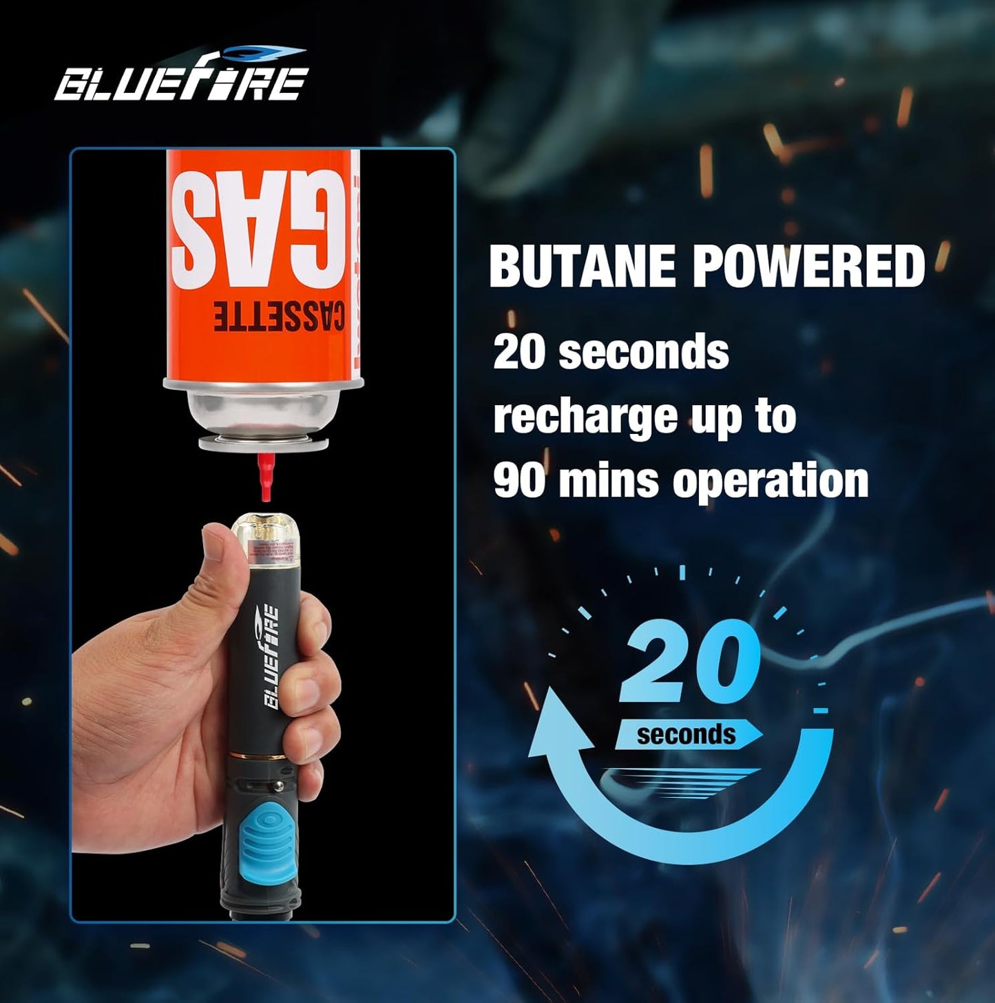 BLUEFIRE MRT-1117K Cordless Butane Soldering Iron Kit Portable Multi-Purpose Mini Torch for Electronics, Jewelry, Welding & Brazing|Self-Igniting,Flame Control,Light Weight,Rapid Heat Up,Inflatable