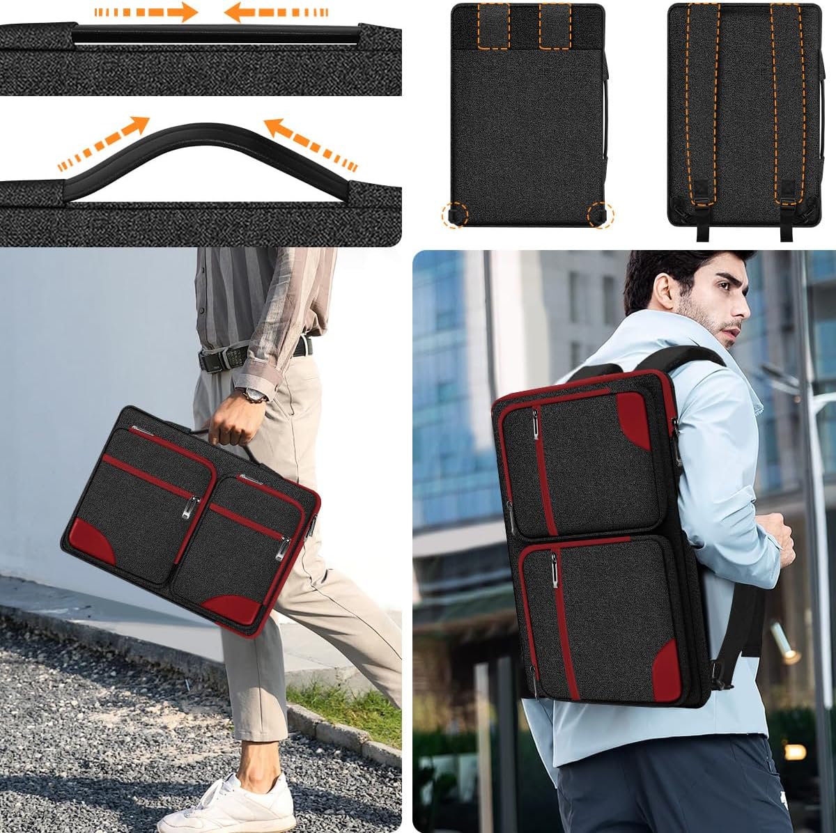 Hseok Laptop Case 15 15.6 16 inch Sleeve with Handle and Hidden Strap,Compatible with MacBook Pro 15.4 16, 360° Protective PC Briefcase with 4 Pockets for Laptop Accessory,Easy to Carrying,Red