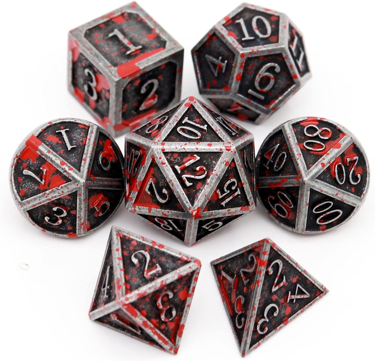 Haxtec Bloodstained Metal DND Dice Set Blood Polyhedral D&D Dice Compatible with Dungeons and Dragons Gift TTRPG Antique Metal Halloween Dice