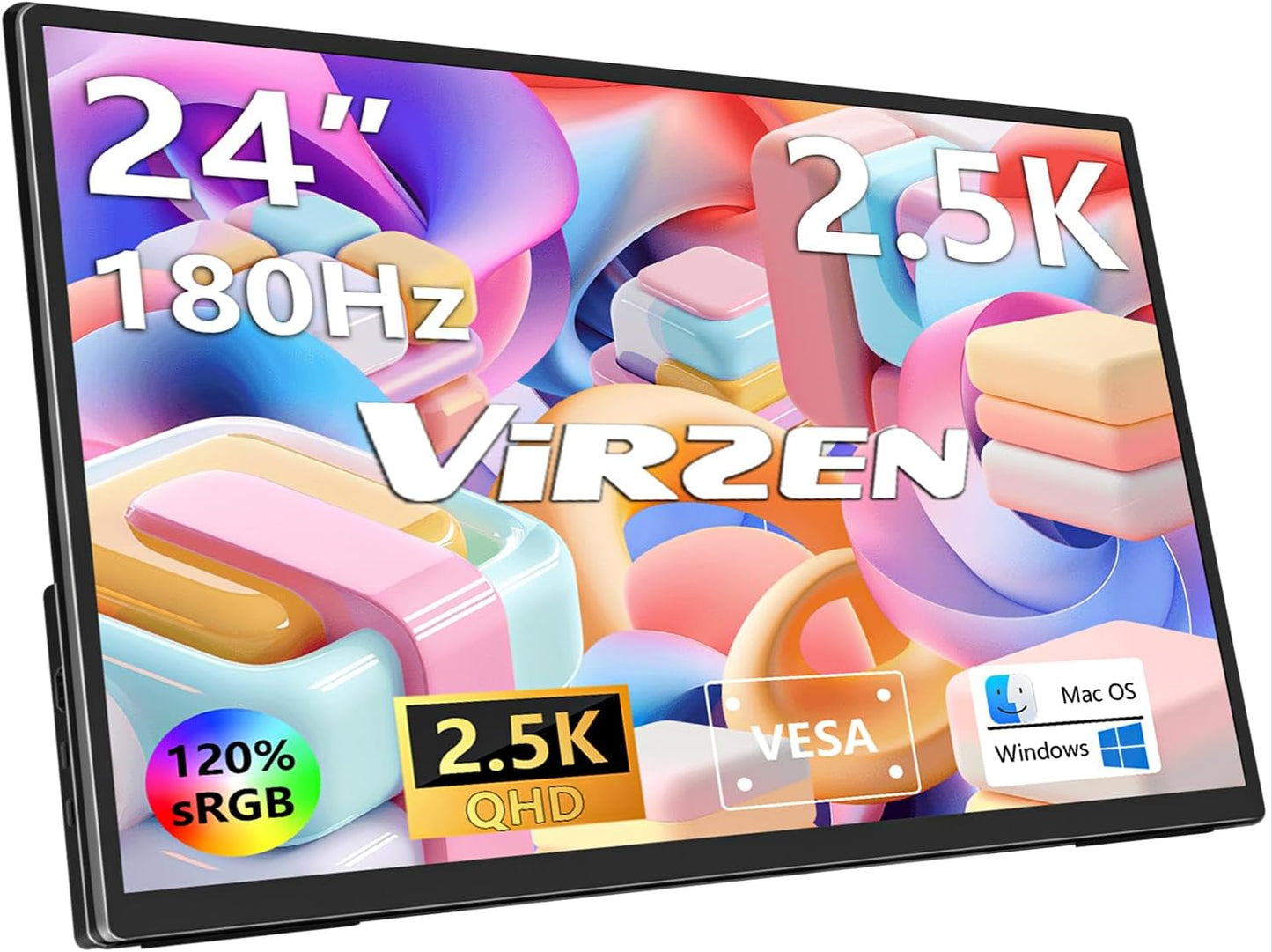 24” 2.5K 2560 * 1440 Portable Monitor 180Hz 120% sRGB USB-C HDMI Large Gaming Second Extender Display Monitor Adjustment Stand for MacBook Laptop,Camera,Desktop,PS5/4, Xbox, Switch,Phone