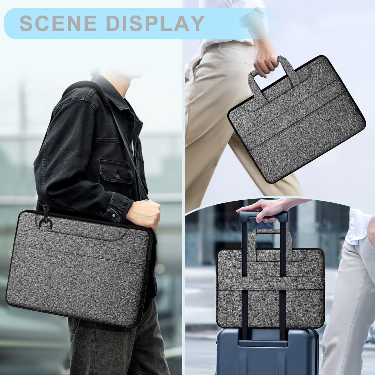 Universal Laptop Shoulder Bag 13-17.3 Inch Shockproof Briefcase with Multi-Pockets & Adjustable Strap for MacBook Pro/Air