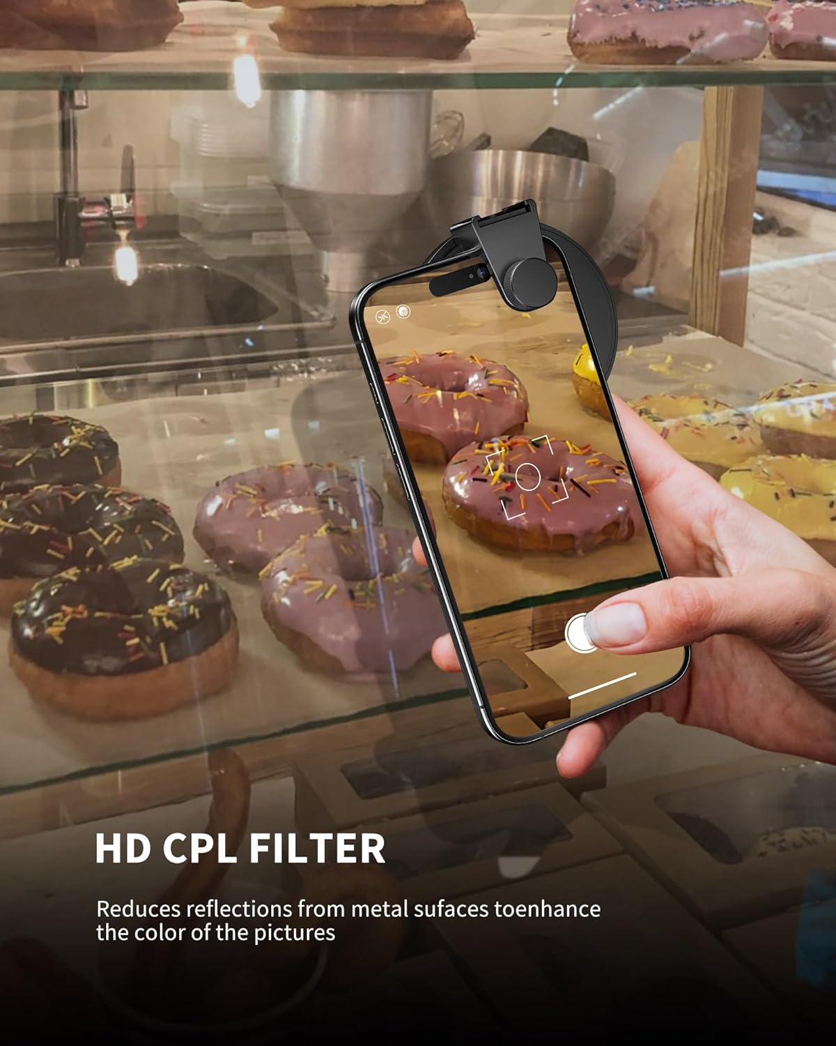 CPL Filter for Phone, 72mm Camera Polarized Lens Polarizing Filter with Metal Cold Shoe Phone Clip Compatible with iPhone 15 14 13 12 11 X XS Plus PRO Max Samsung Galaxy Motorola Pixel